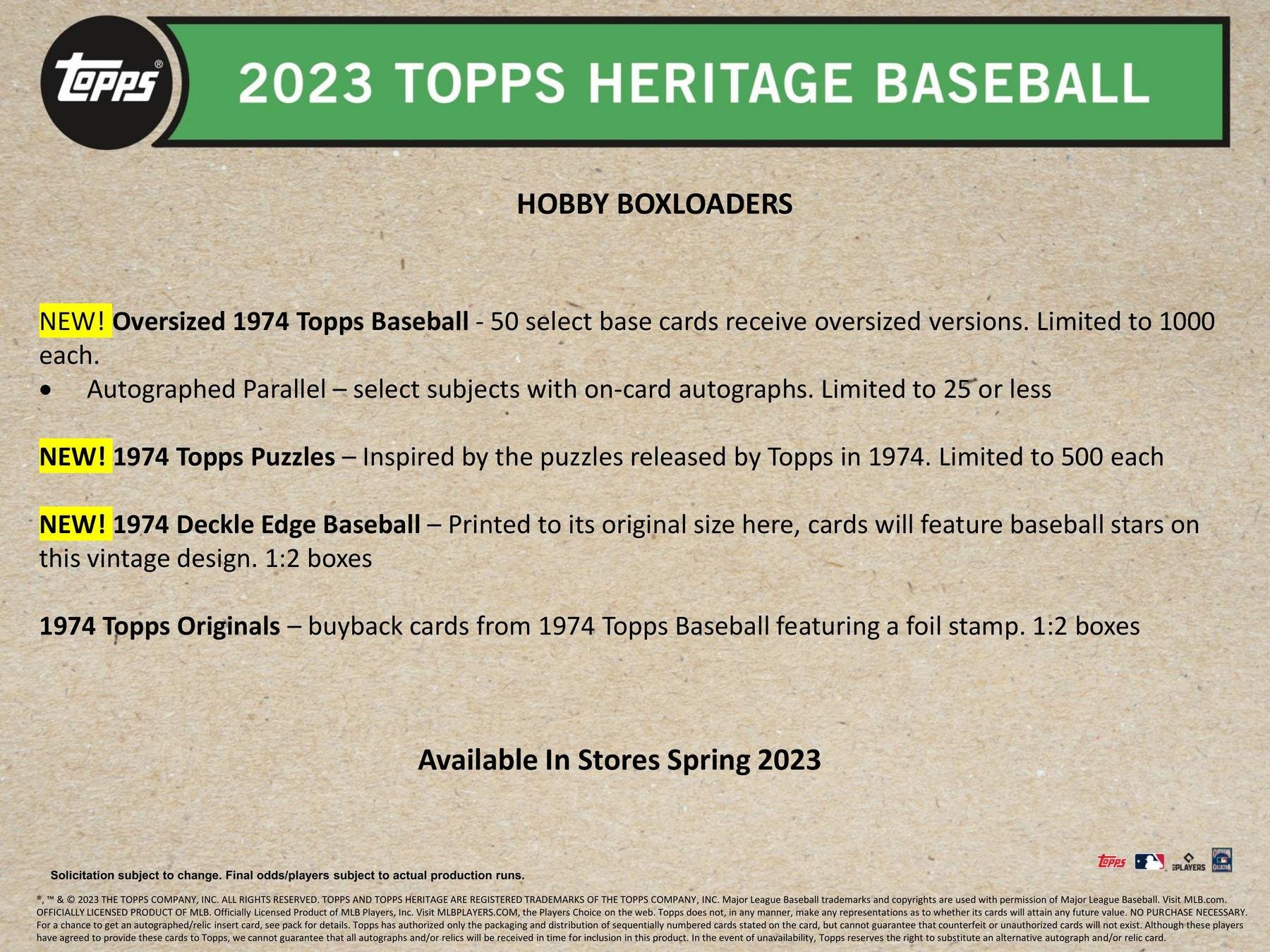 2023 Topps Heritage Baseball Hobby Pack or Pack Lots (9 Cards/Pack) - MLB Hobby Box