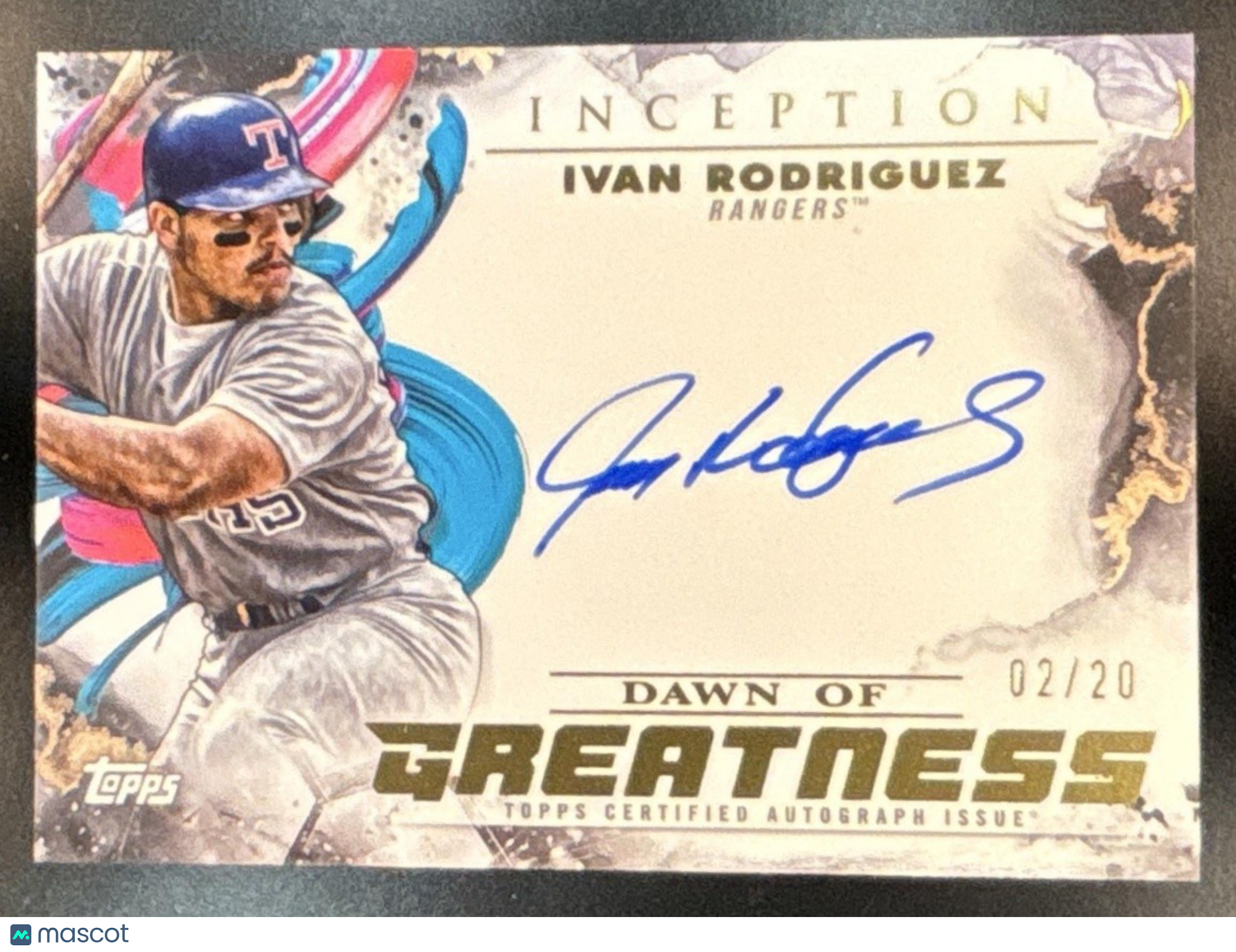 2023 Topps Inception Ivan Rodriguez Dawn of Greatness Auto /20 Texas Rangers - Sports Cards