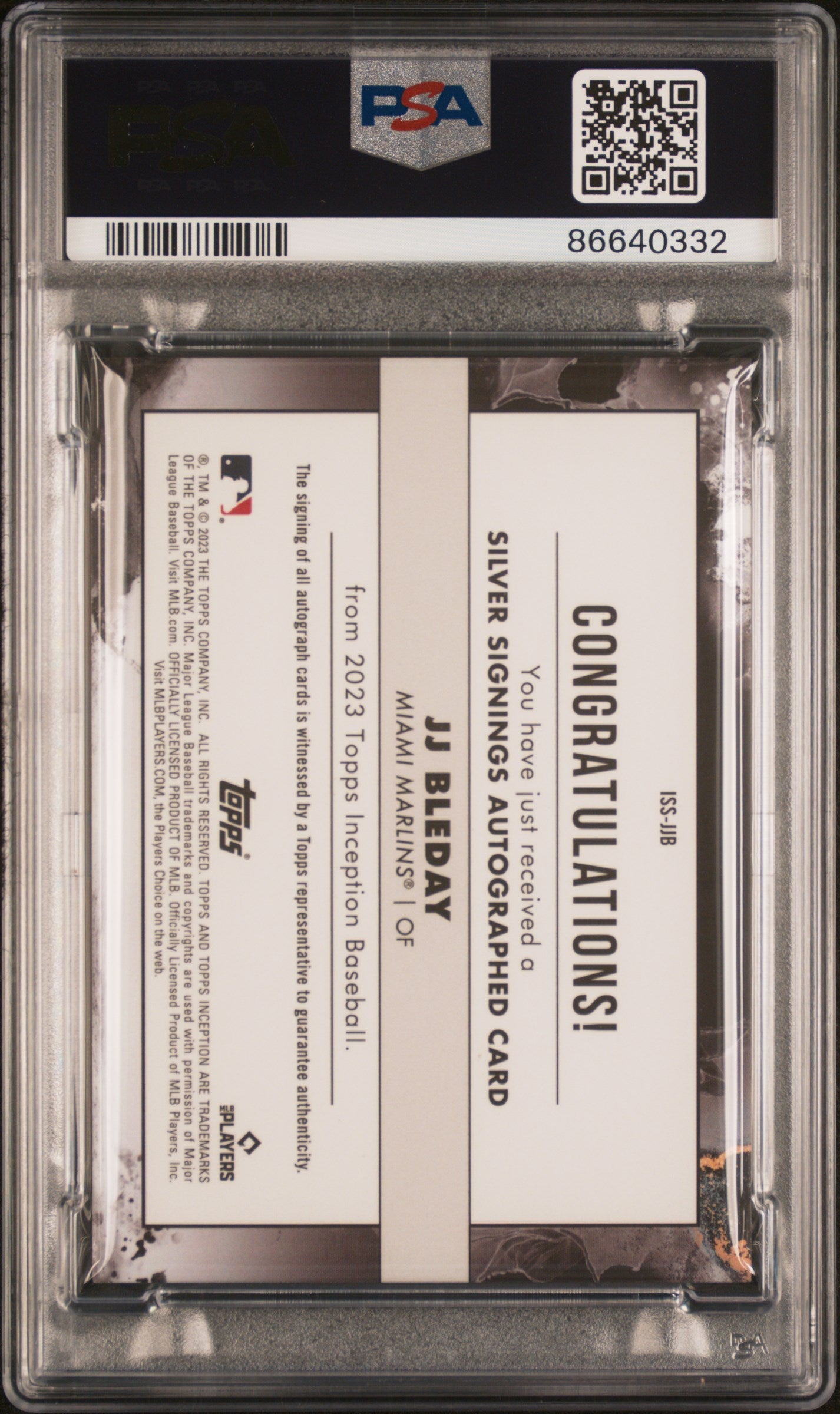 2023 Topps Inception Inception Silver Signings JJ Bleday #ISSJJB PSA 10 /25 - Graded Sports Cards