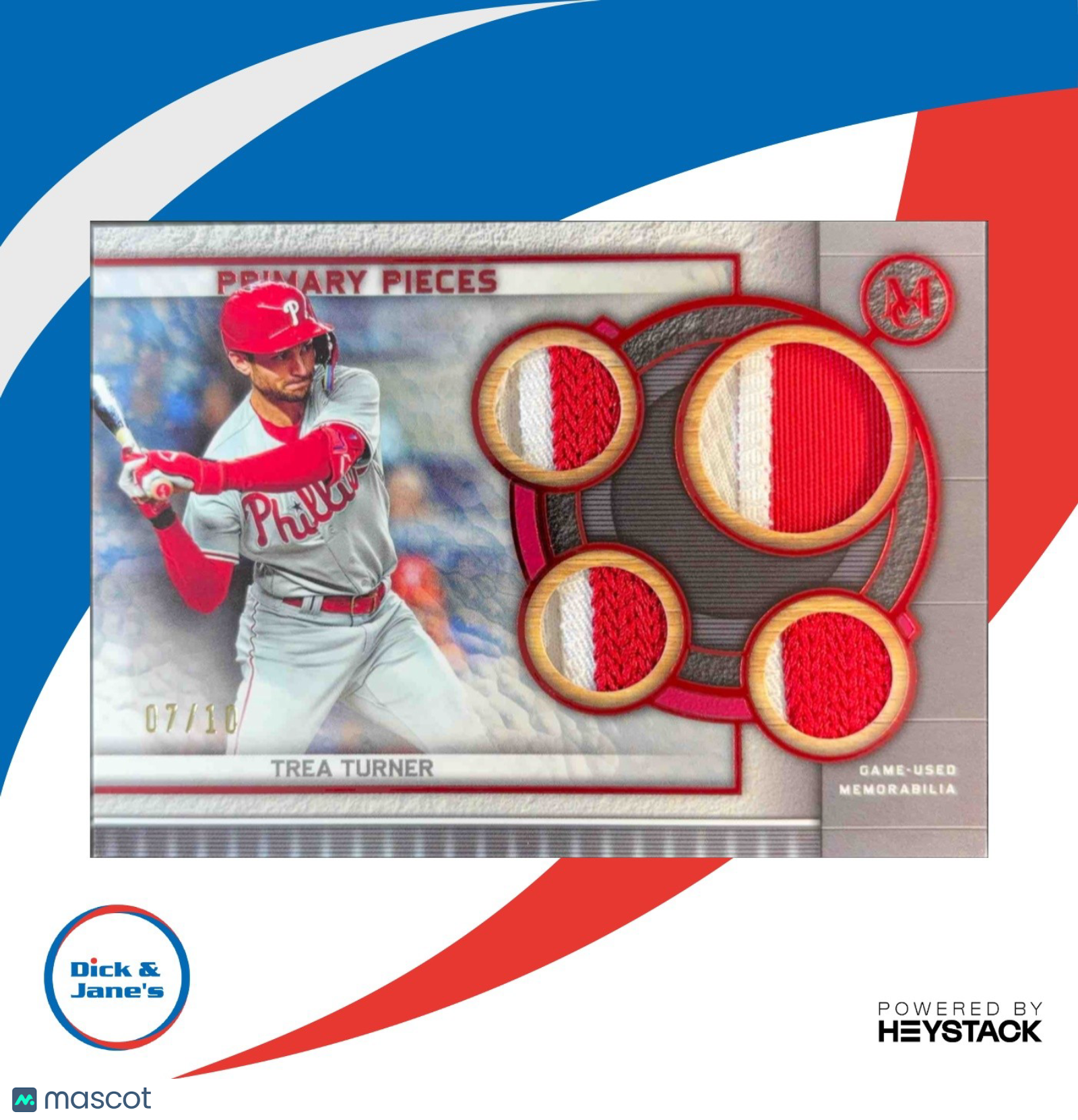 2023 Topps Museum Collection Trea Turner Primary Pieces Quad Relics Ruby 7/10 - Sports Cards