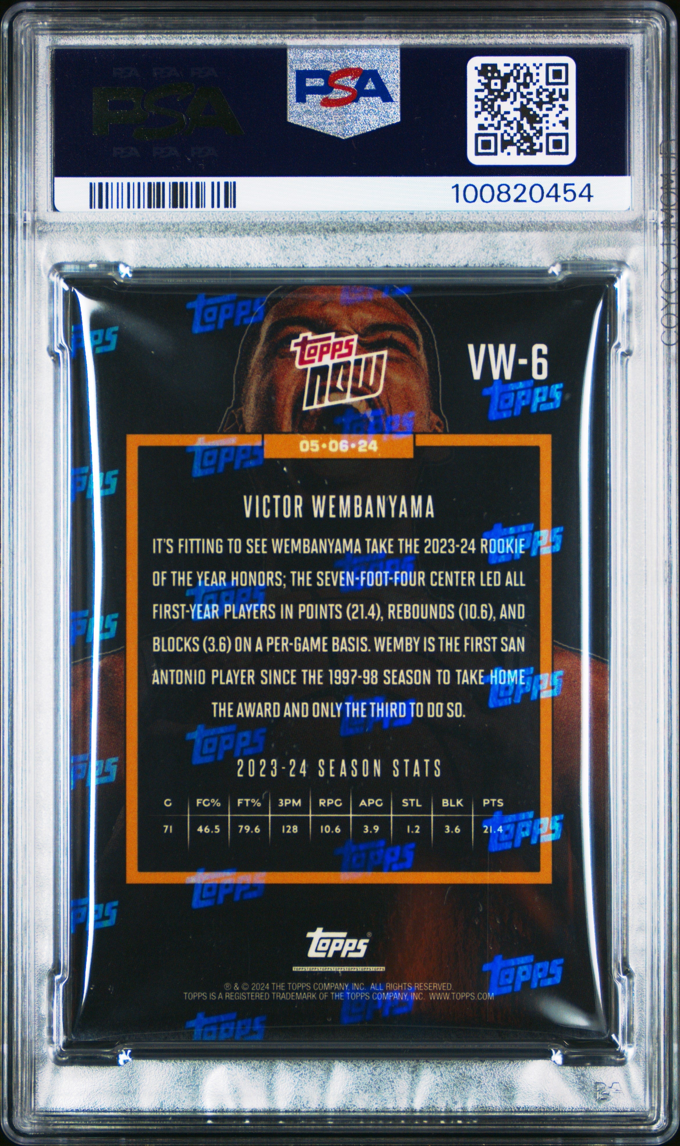 2023 Topps Now Victor Wembanyama Rookie #VW6 PSA 9 San Antonio Spurs - Graded Sports Cards
