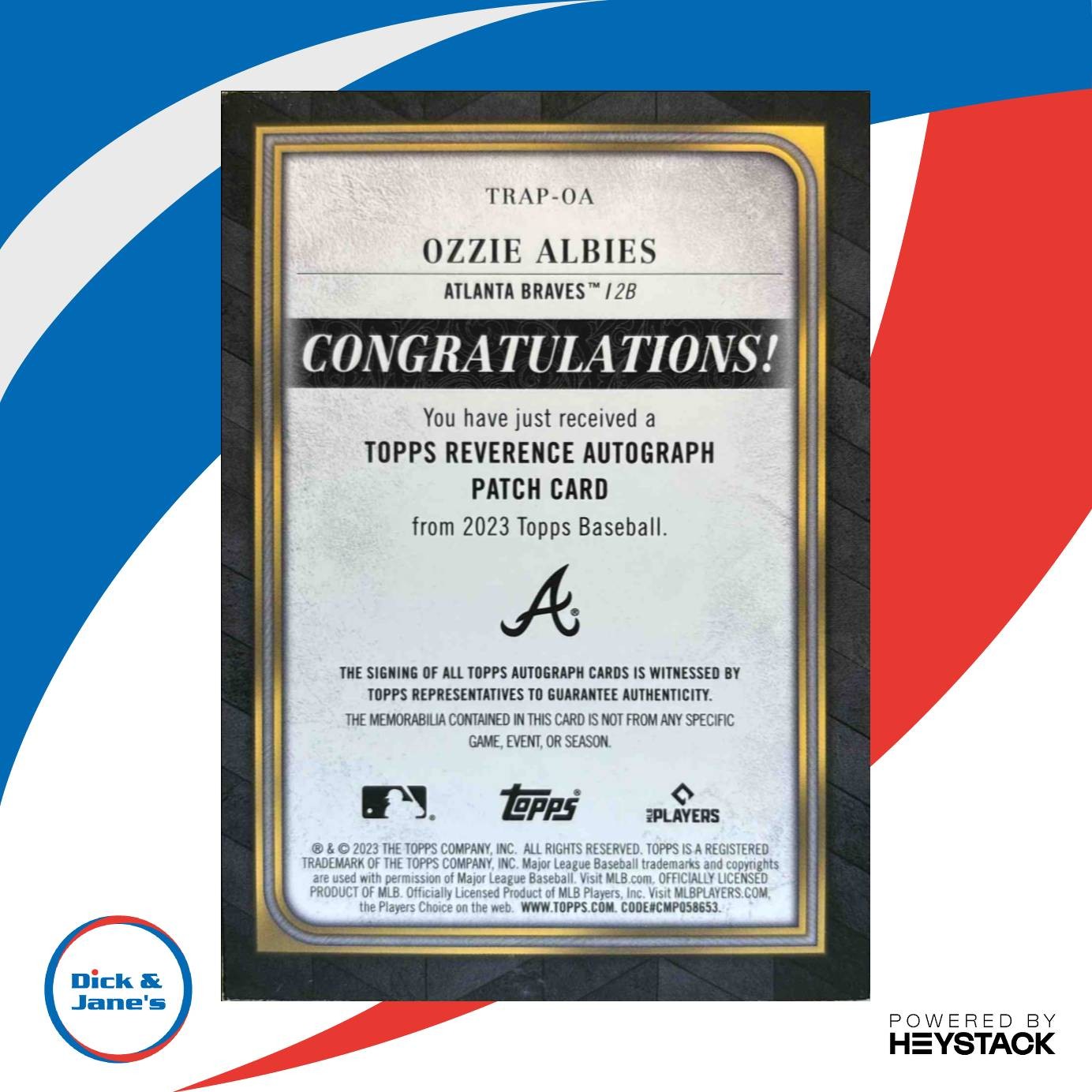 2023 Topps Ozzie Albies Reverence Auto Patch 1/10 #TRAP-OA MEM Atlanta Braves - Sports Cards