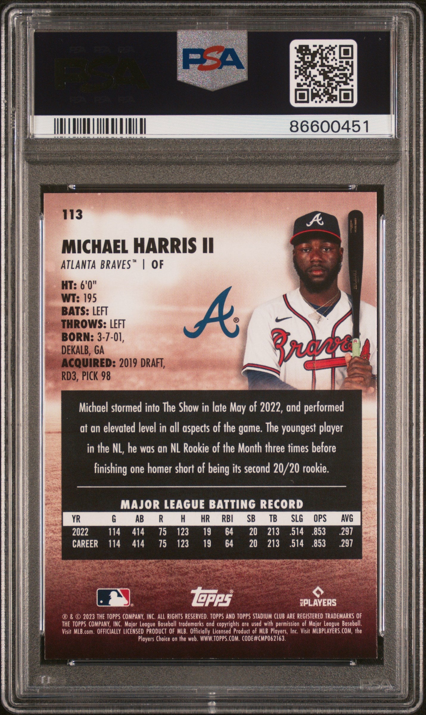 2023 Topps Stadium Club Michael Harris II #113 PSA 9 - Graded Sports Cards