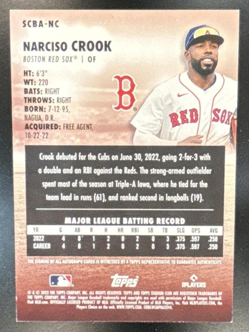2023 Topps Stadium Club Narciso Crook Auto #SCBA-NC RC Boston Red Sox - Sports Cards