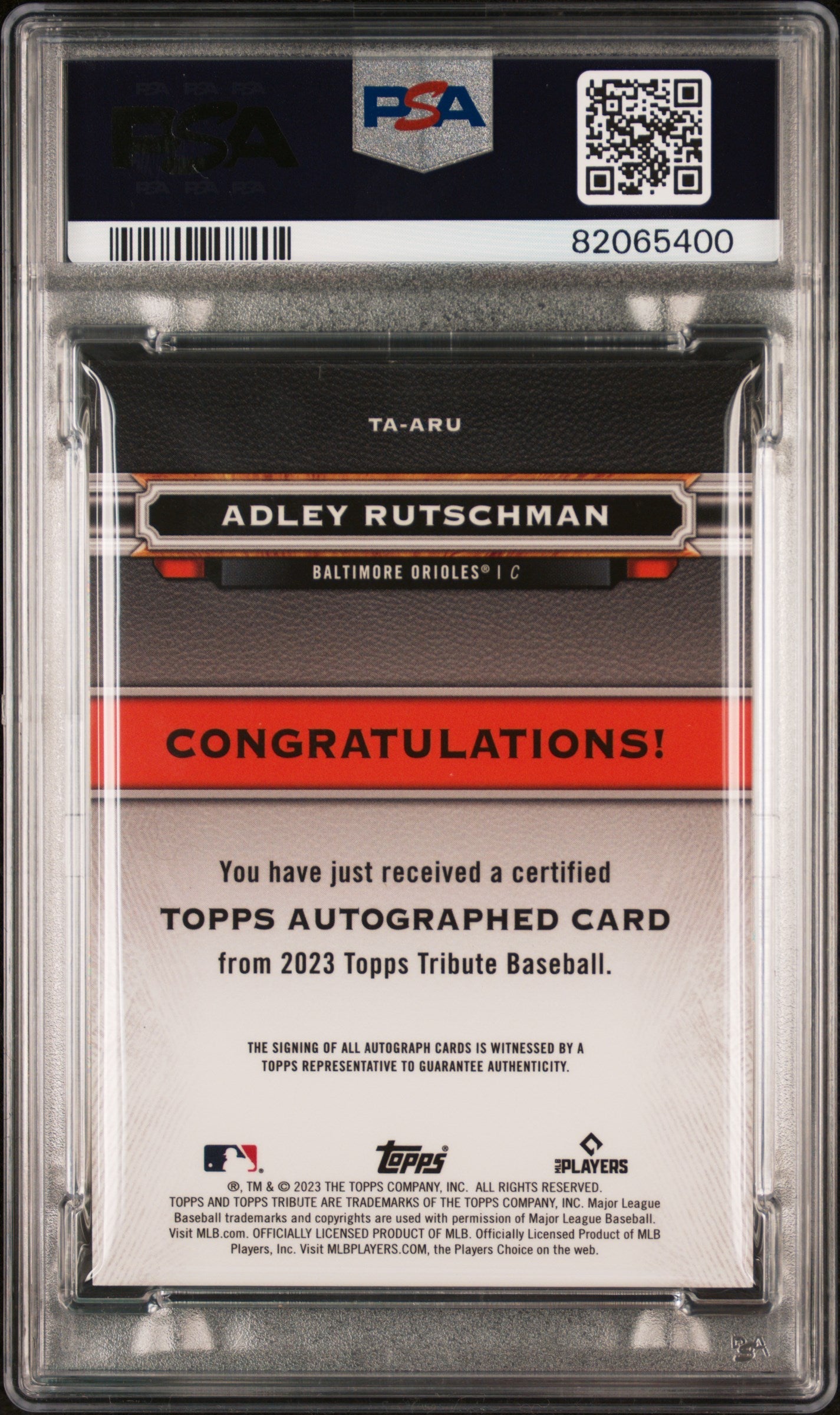 2023 Topps Tribute Tribute Autograph Adley Rutschman Red Rookie/10 PSA 9 Orioles - Graded Sports Cards