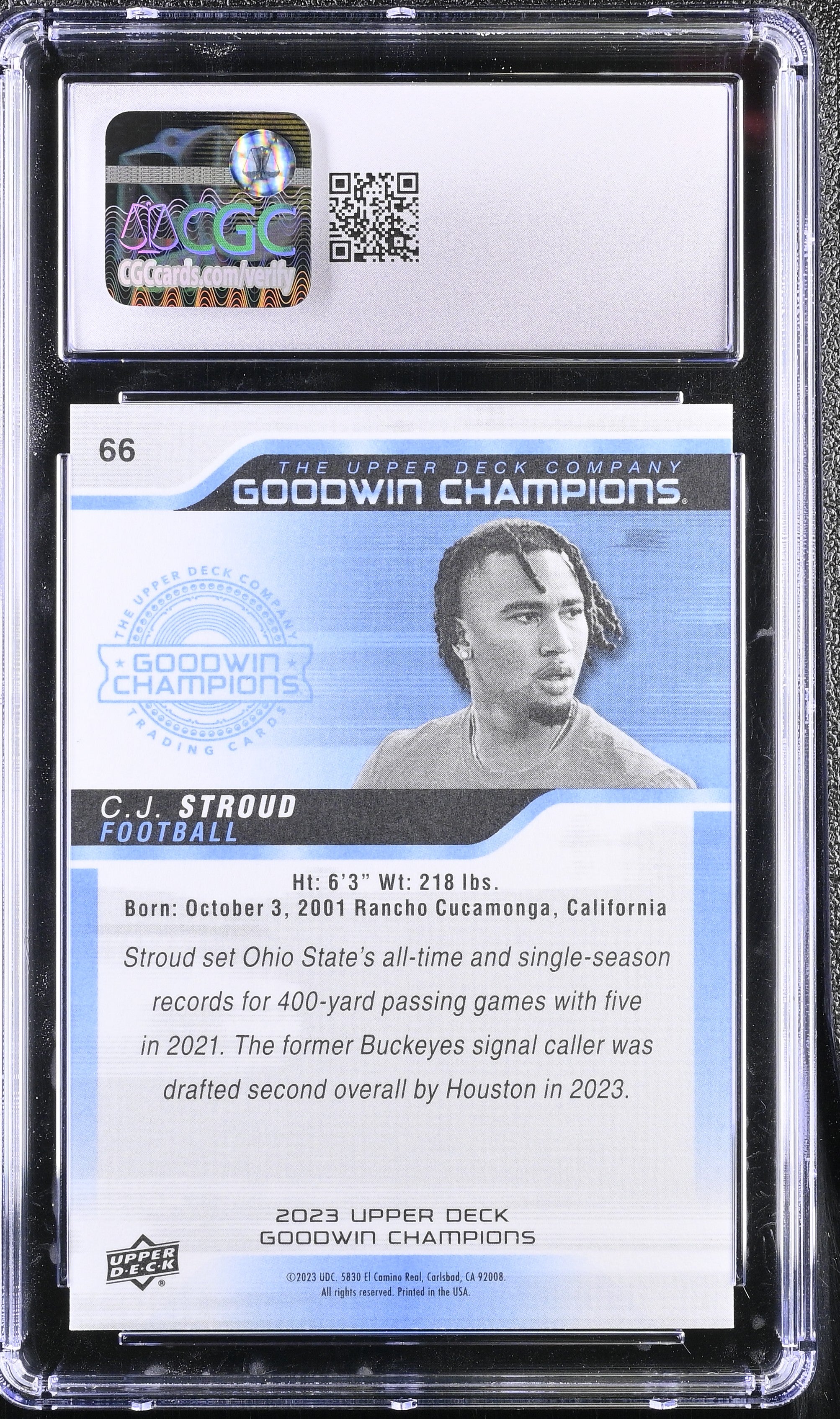 2023 Upper Deck Goodwin Champions CJ Stroud #66 CGC 10 Texans Rookie Card Graded Non Sports Cards