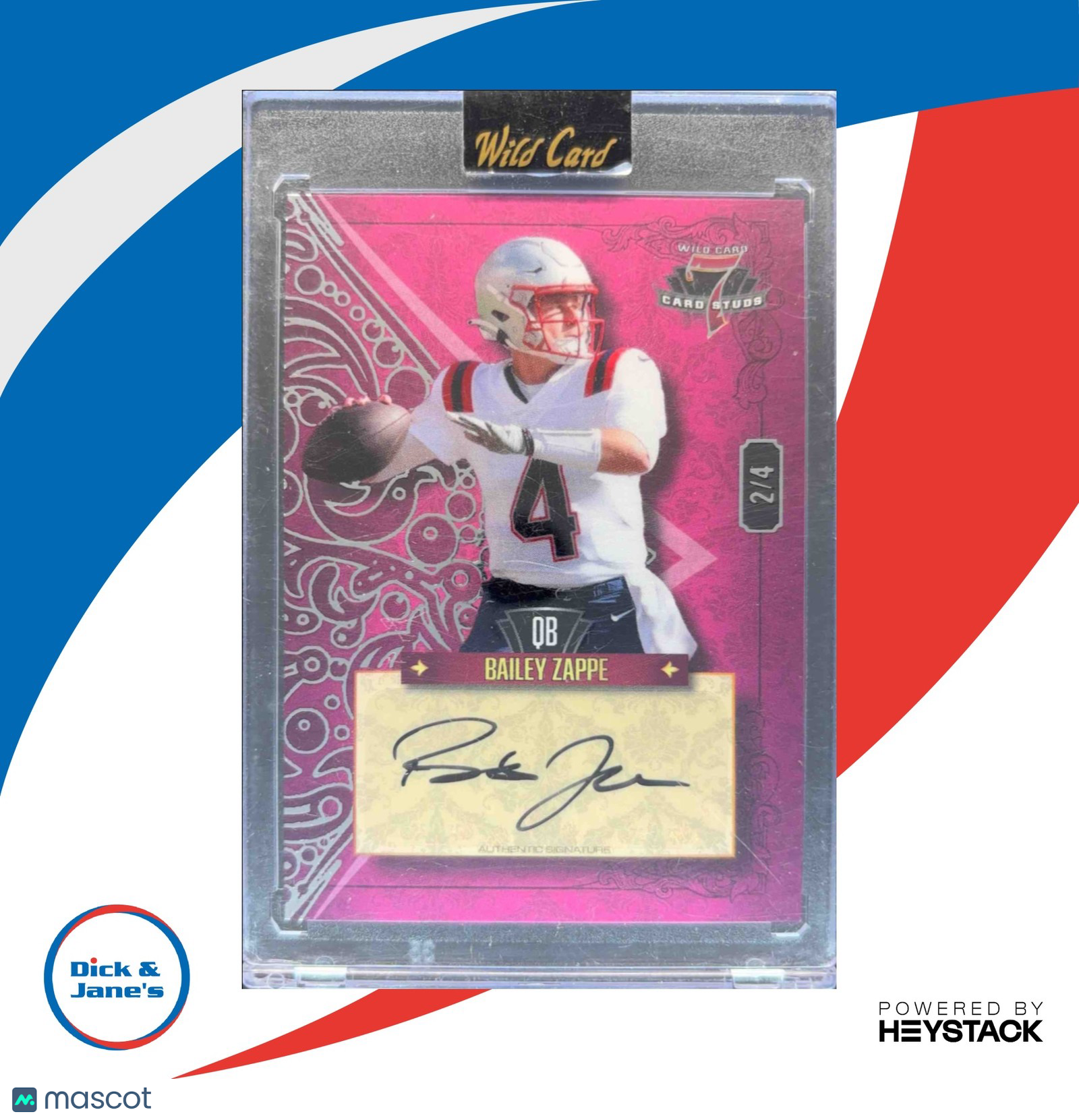 2023 Wild Card 7 Studs Bailey Zappe Left Diamond Crystal Holographic Teal /4 AU - Sports Cards