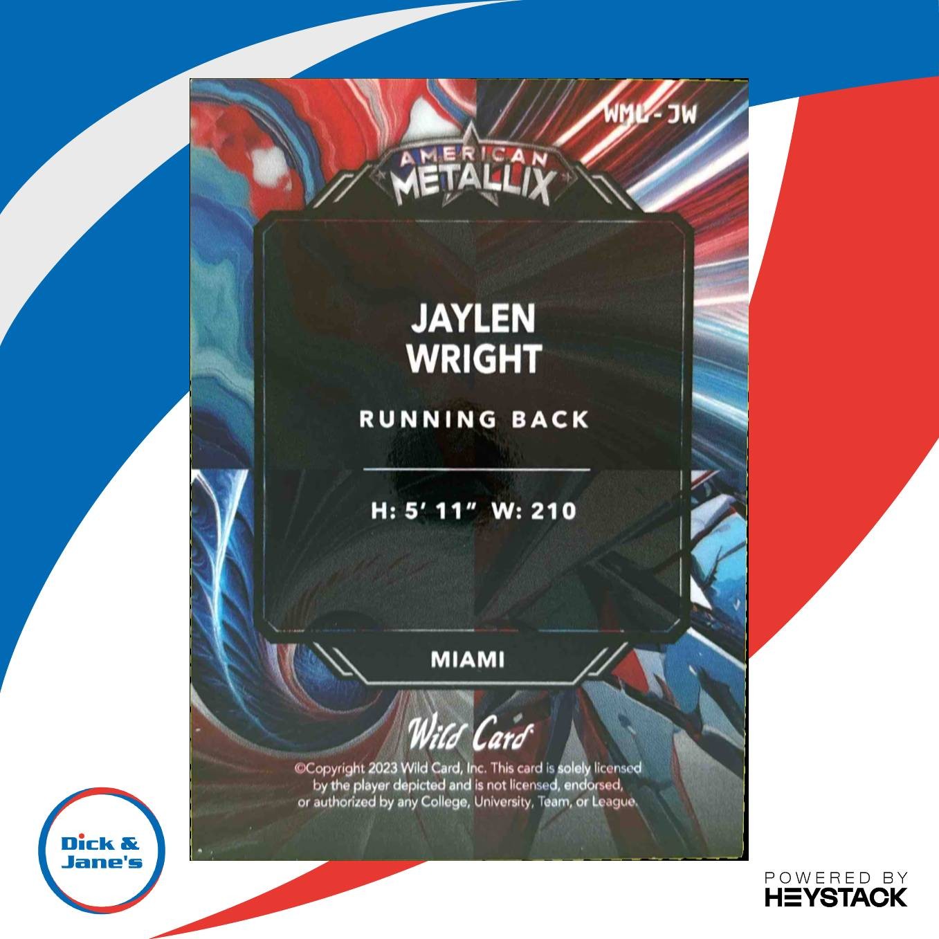 2023 Wild Card American Metallix Pro-Look Exclusive Jaylen Wright RedBlue /3 - Sports Cards