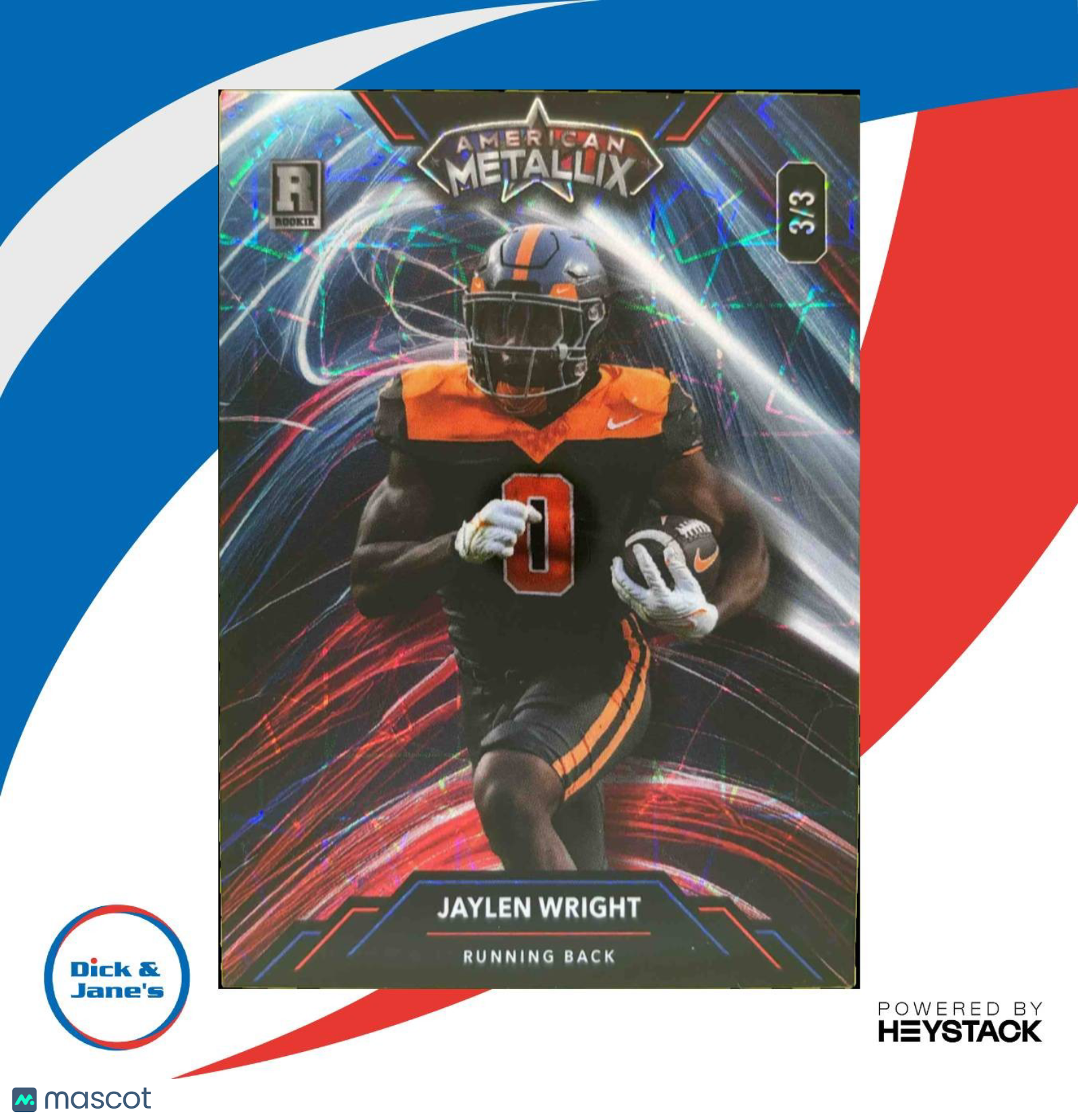 2023 Wild Card American Metallix Pro-Look Exclusive Jaylen Wright RedBlue /3 - Sports Cards