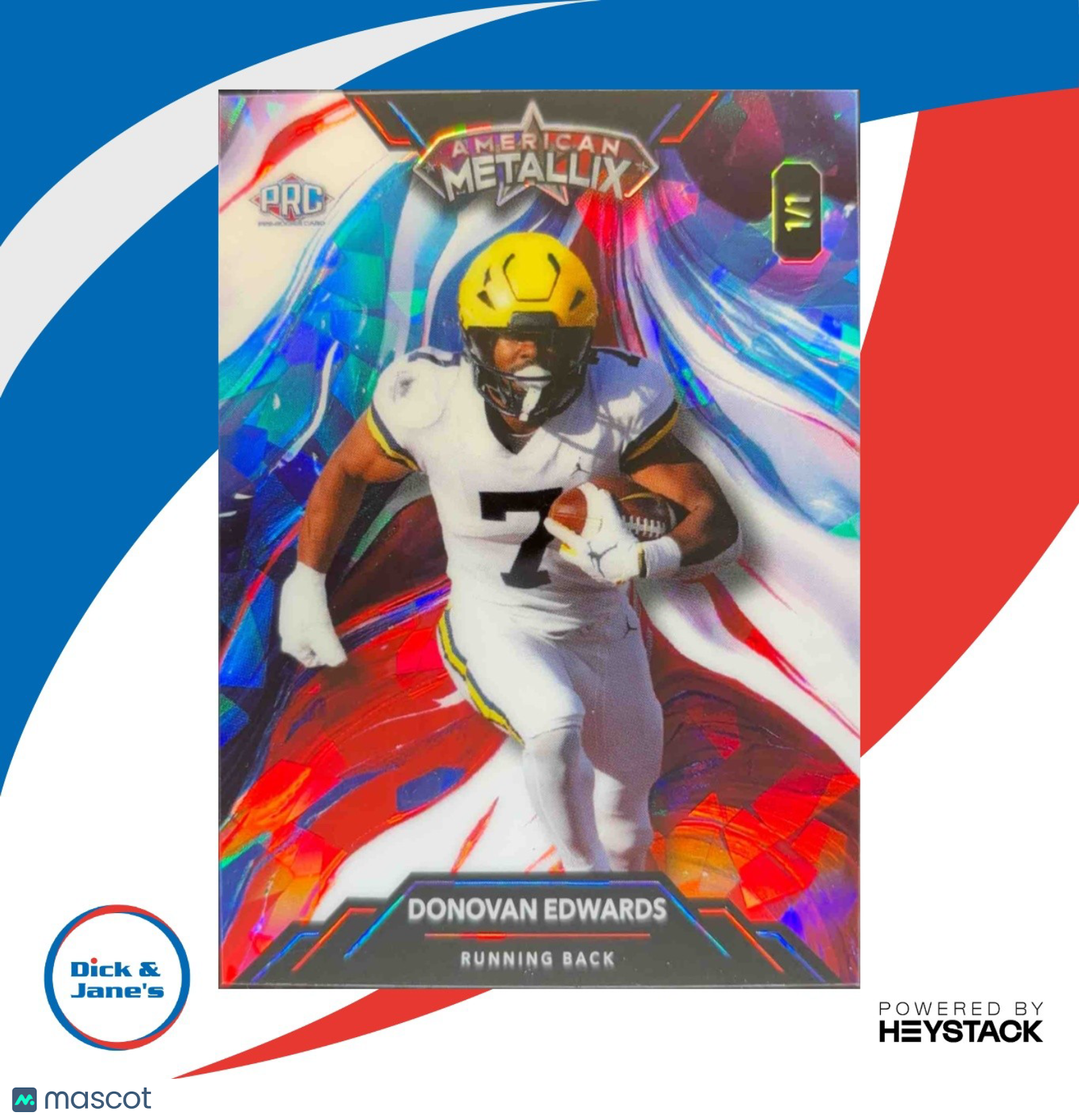 2023 Wild Card Metallix Pro-Look Donovan Edwards WildMegaFractal Mojo RWB #d1/1 - Sports Cards