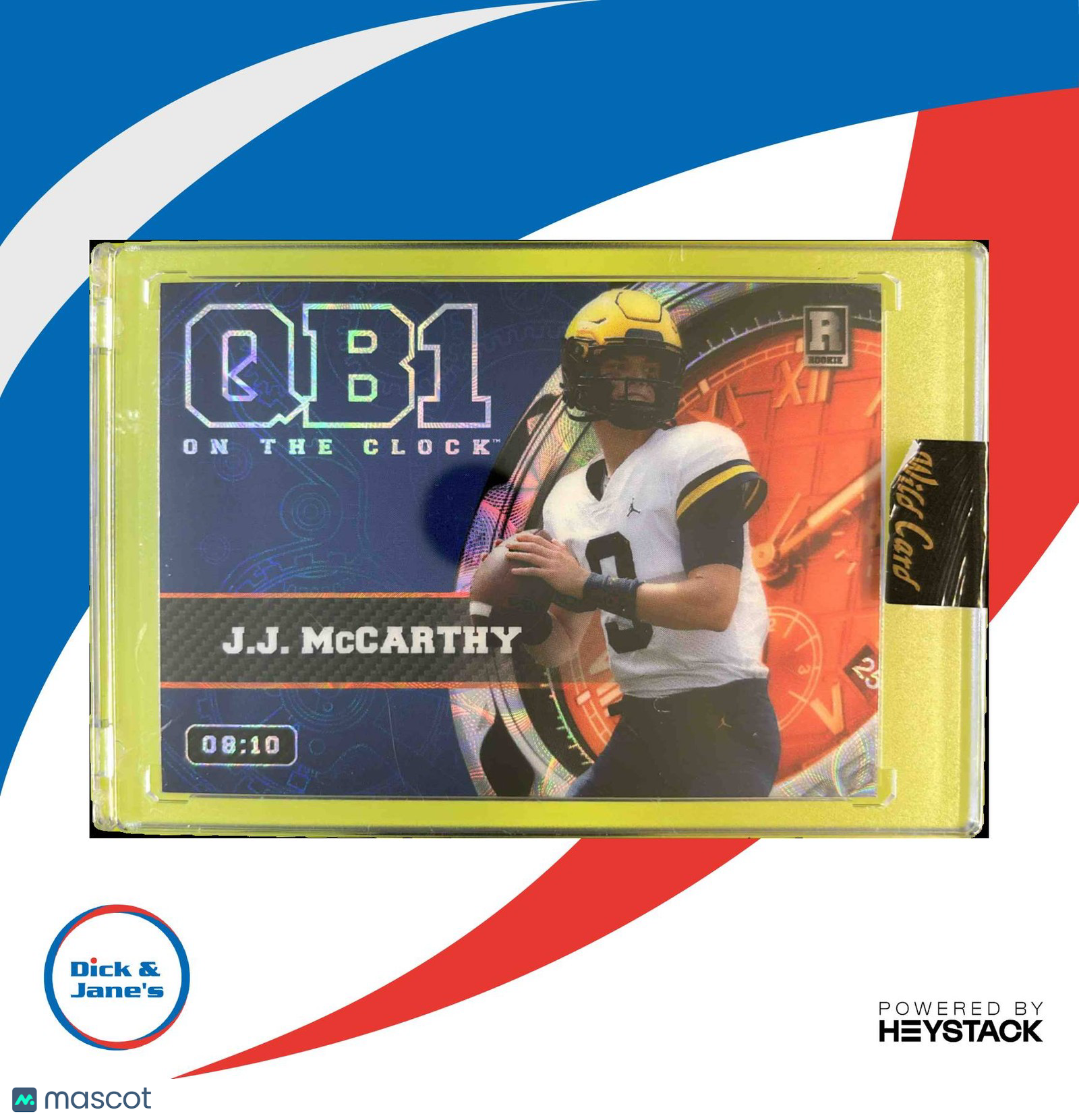 2023 Wild Card QB1 On the Clock JJ McCarthy Rainbow Blue 8/10 #OCW-JM1 Michigan - Sports Cards