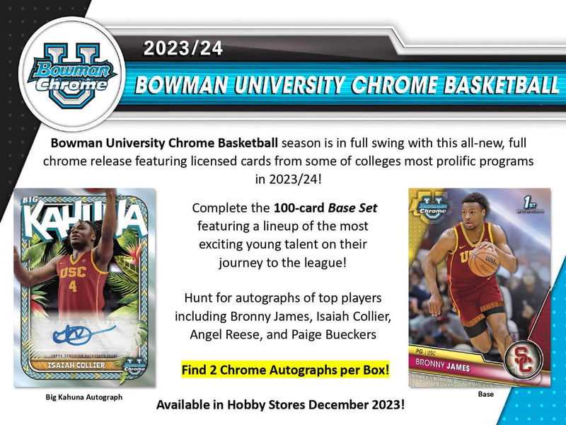 2023/24 Bowman University Chrome Basketball Hobby Box (2 Autos) Brony / Caitlyn