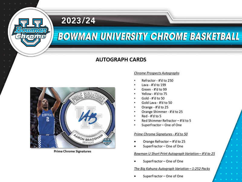 TWO PACKS of 2023/24 Bowman University Chrome Basketball Hobby Packs