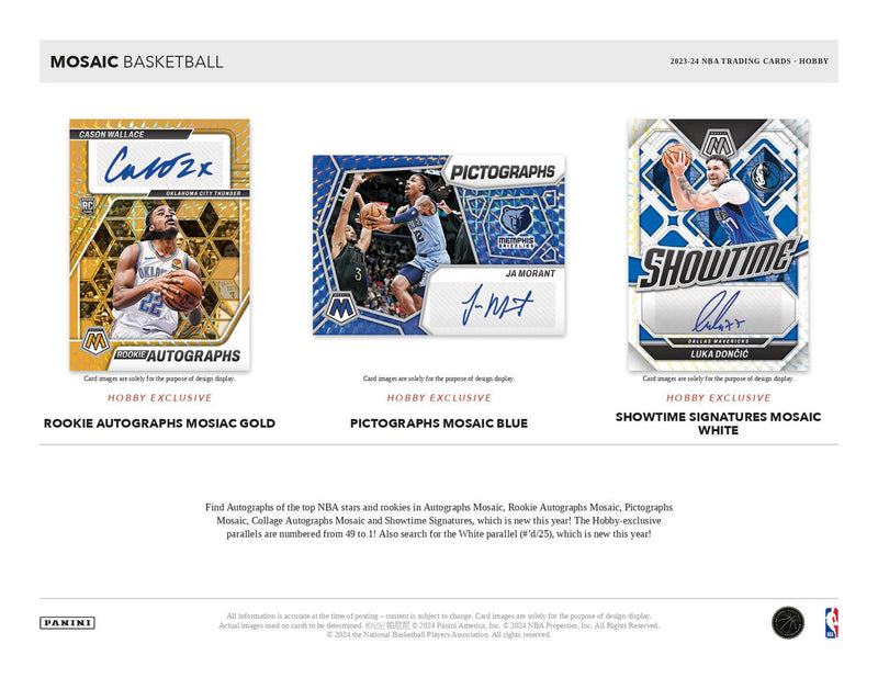 ONE PACK OF 2023/24 Panini Mosaic Basketball Pulled from Random Hobby Box