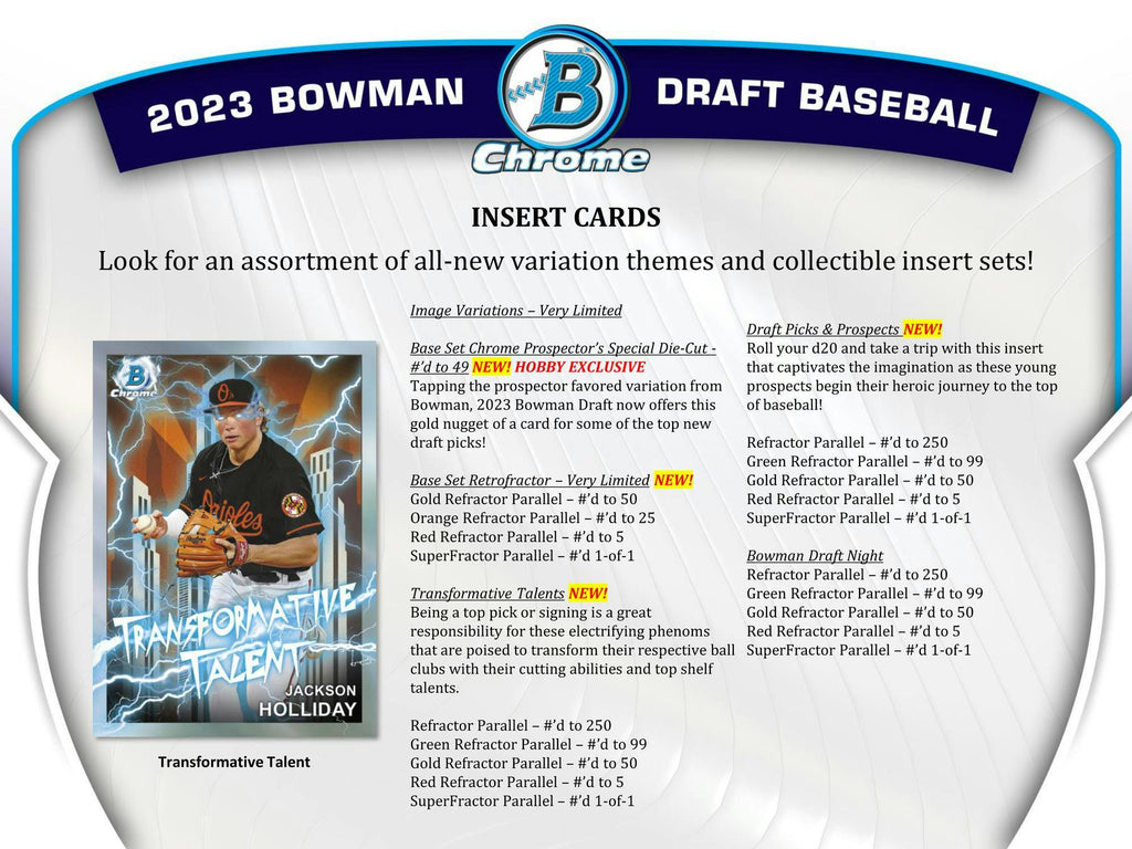 2023 Bowman Draft Baseball Hobby Jumbo Box (3 Autos) SEALED or RIPPED LIVE