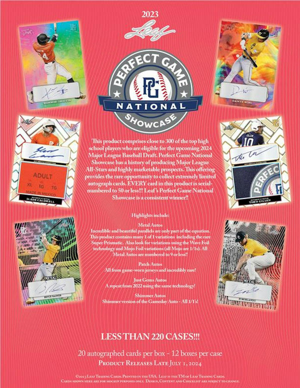 2023 Leaf Perfect Game National Showcase Baseball Hobby Box (20 Autos)