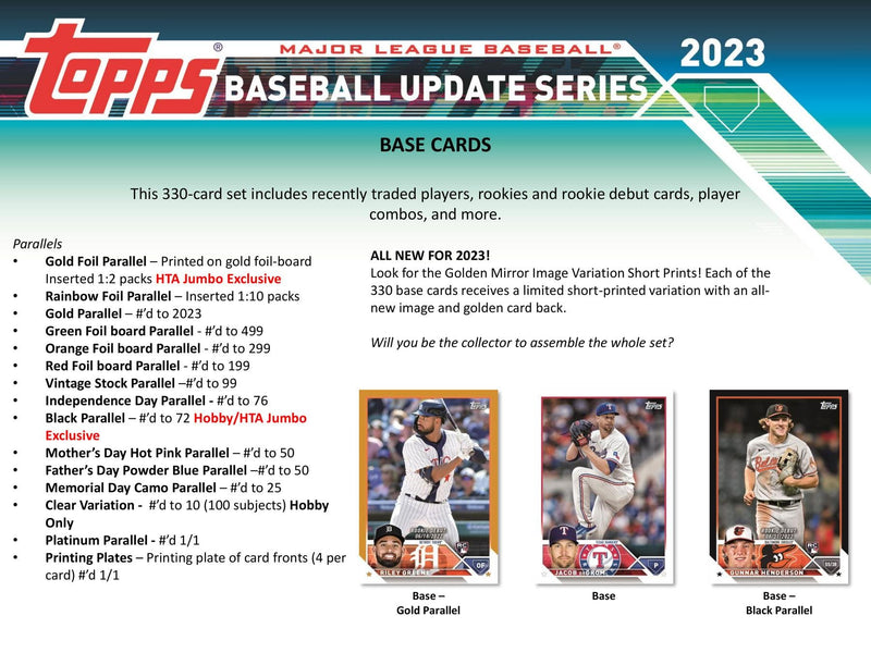 2023 Topps Update Series Baseball Hobby Pack Lot / Lots