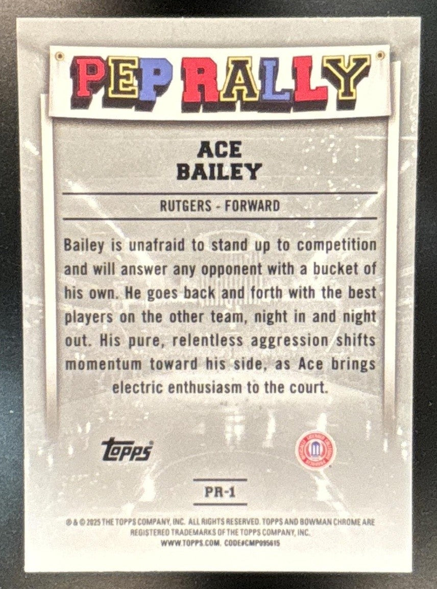 2024-25 Bowman Chrome University Ace Bailey Pep Rally Blue Refractor /150 #PR-1 - Sports Cards