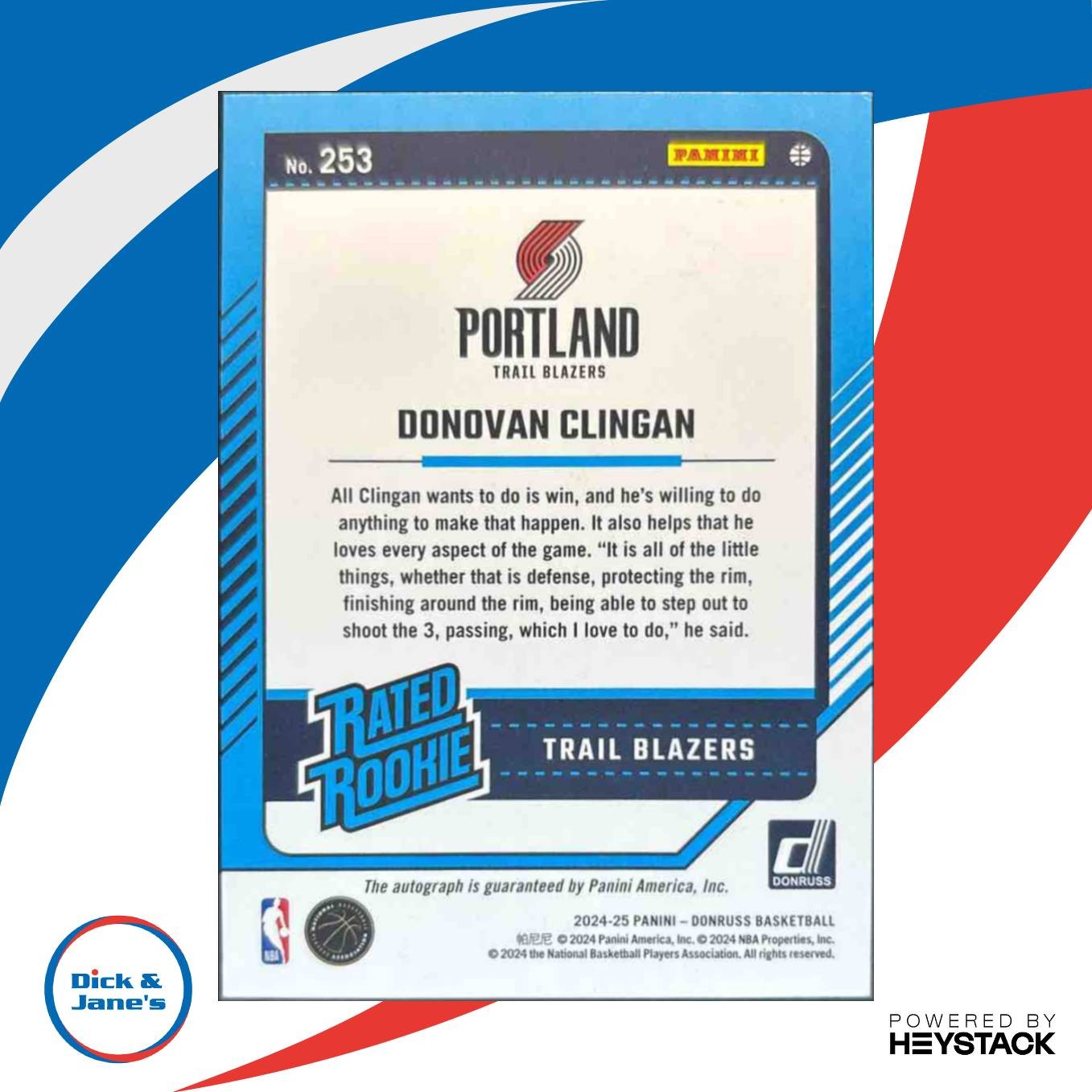 2024-25 Donruss Donovan Clingan Rated Rookie Signatures Choice #253 Trail Blazer - Sports Cards