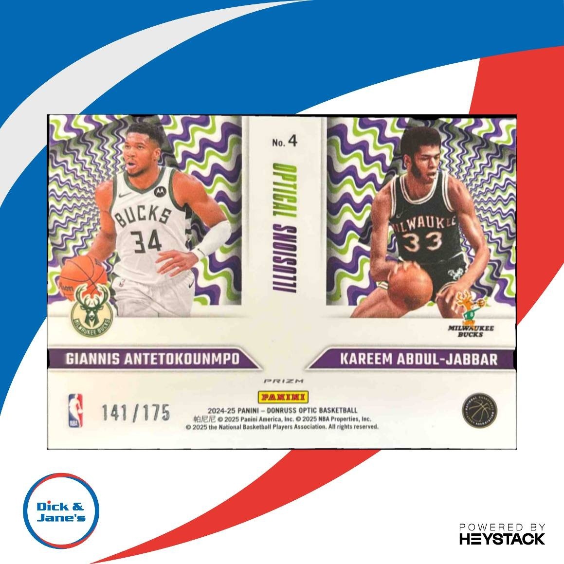 2024-25 Donruss Optic Giannis Antetokounmpo Kareem Jabbar Optical Illusion /175 - Sports Cards