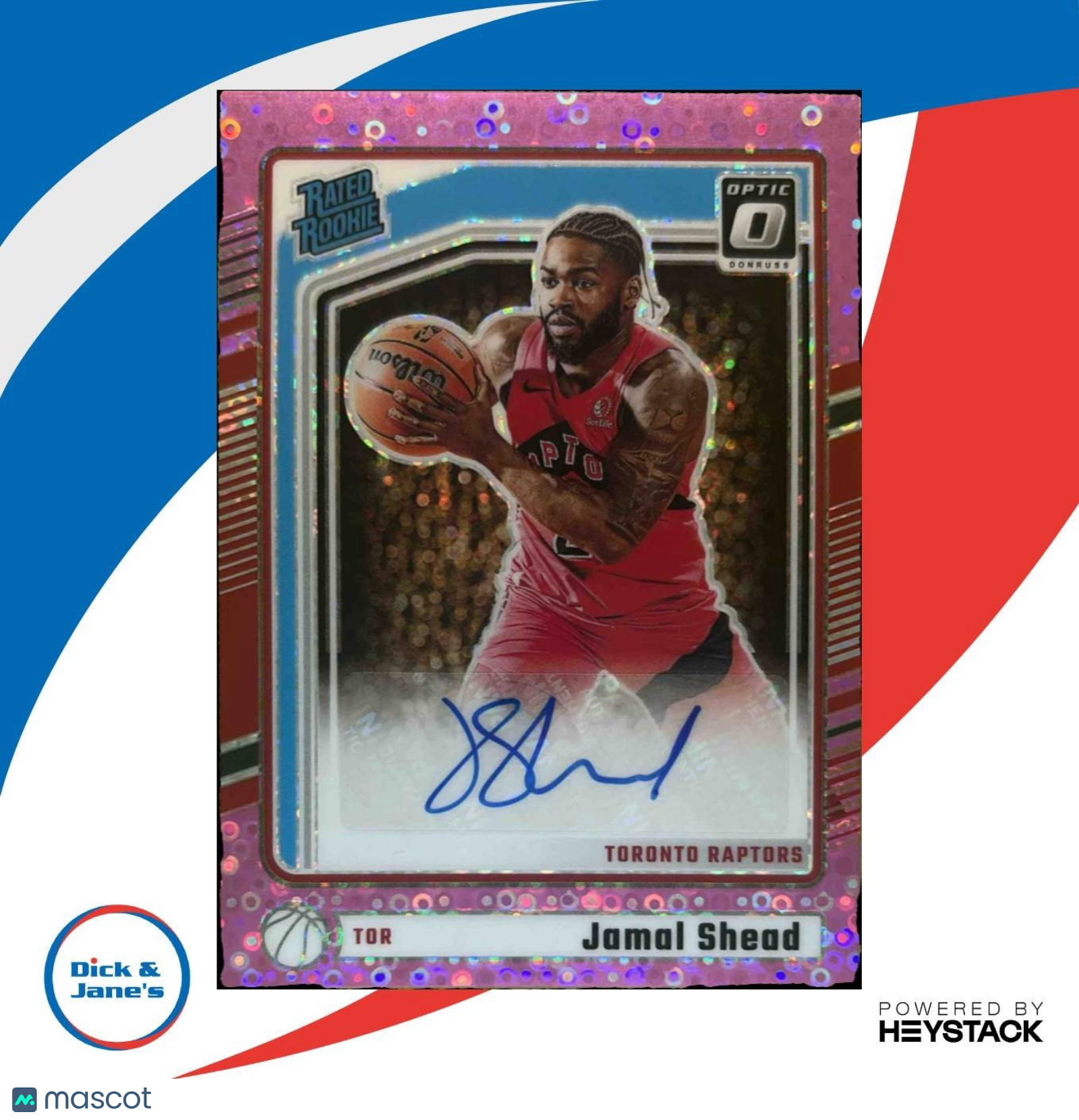 2024-25 Donruss Optic Jamal Shead Pink Auto /25 #344 RC Auto Toronto Raptors - Sports Cards