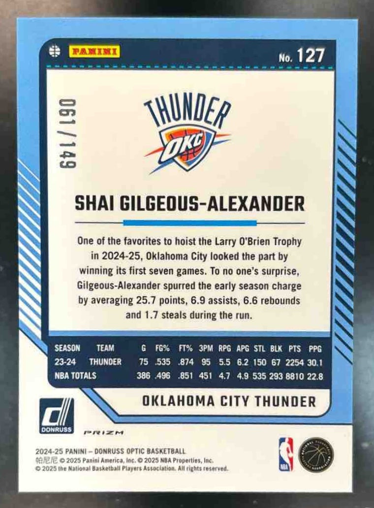 2024-25 Donruss Optic Shai Gilgeous-Alexander Red Seismic /149 #127 Thunder - Sports Cards