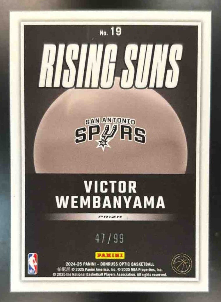 2024-25 Donruss Optic Victor Wembanyama Rising Suns Red & Gold /99 #19 Spurs - Sports Cards