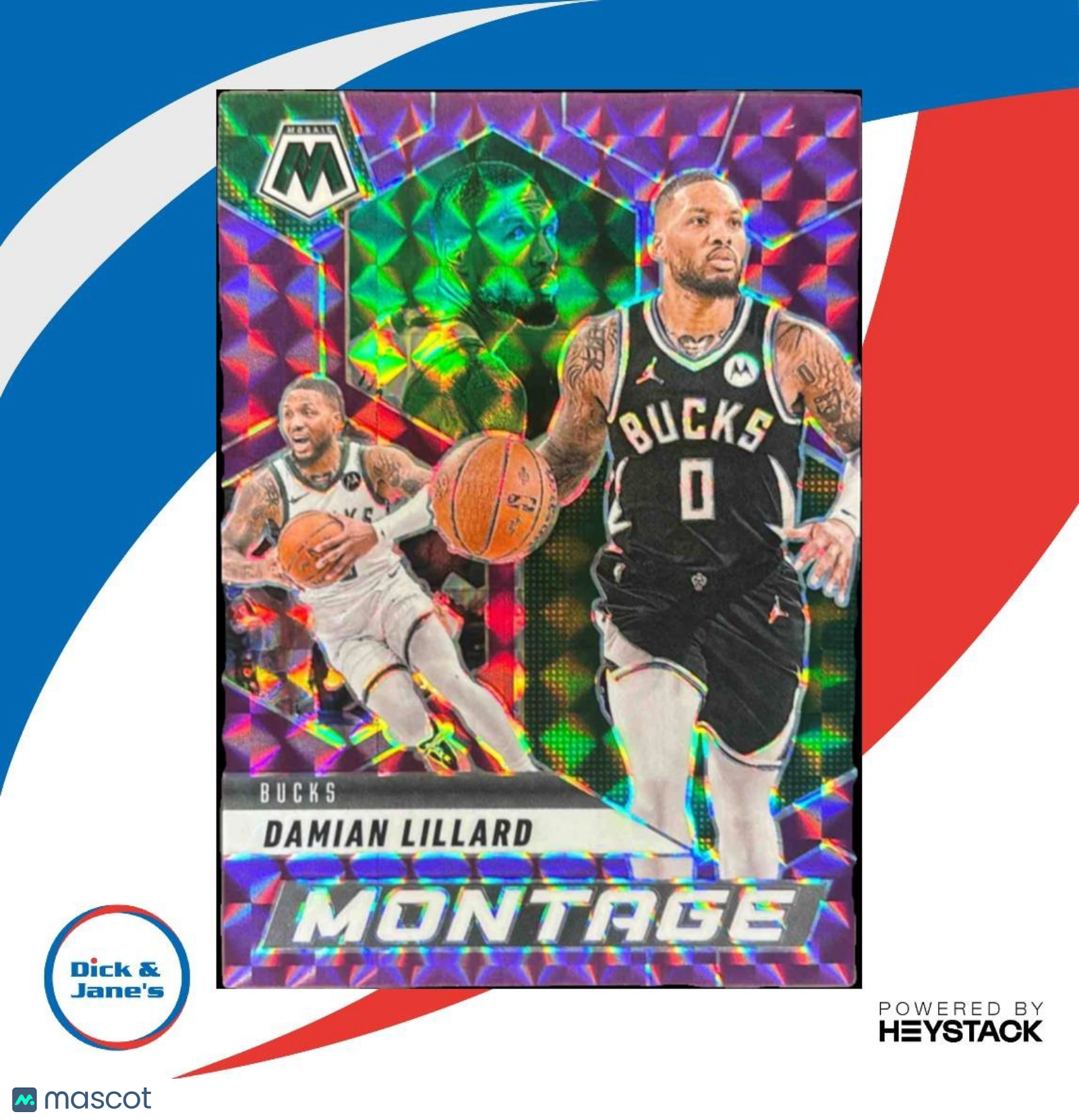 2024-25 Mosaic Damian Lillard Montage Purple Mosaic /99 #14 Milwaukee Bucks - Sports Cards