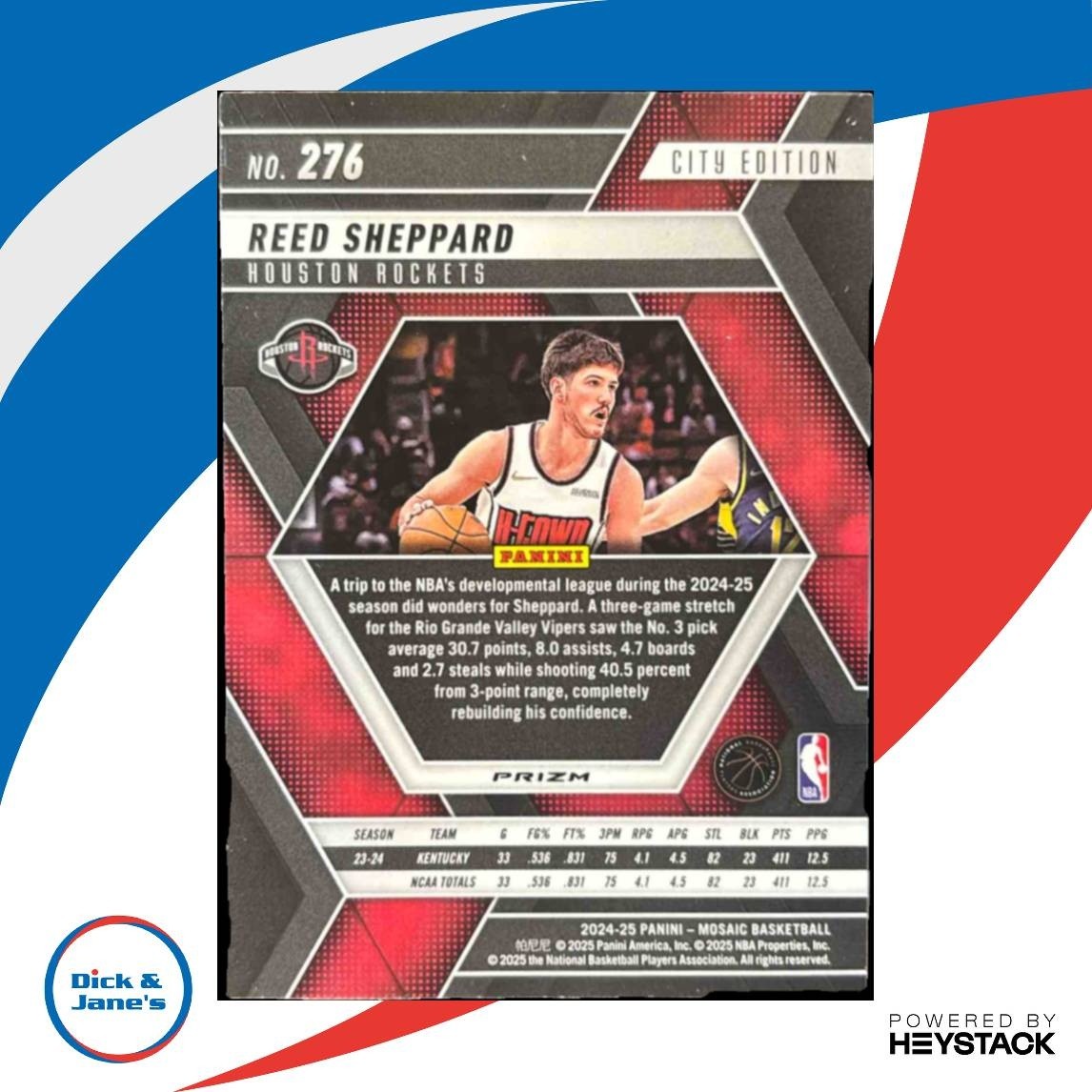2024-25 Mosaic Reed Sheppard Silver Mosaic #276 City Edition Houston Rockets - Sports Cards