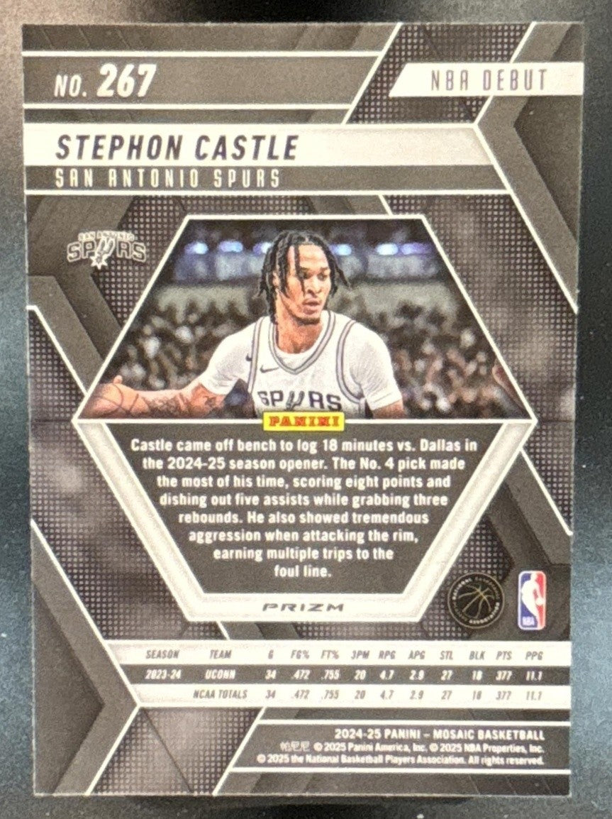 2024-25 Mosaic Stephon Castle Green Ice Mosaic #267 NBA Debut San Antonio Spurs - Sports Cards