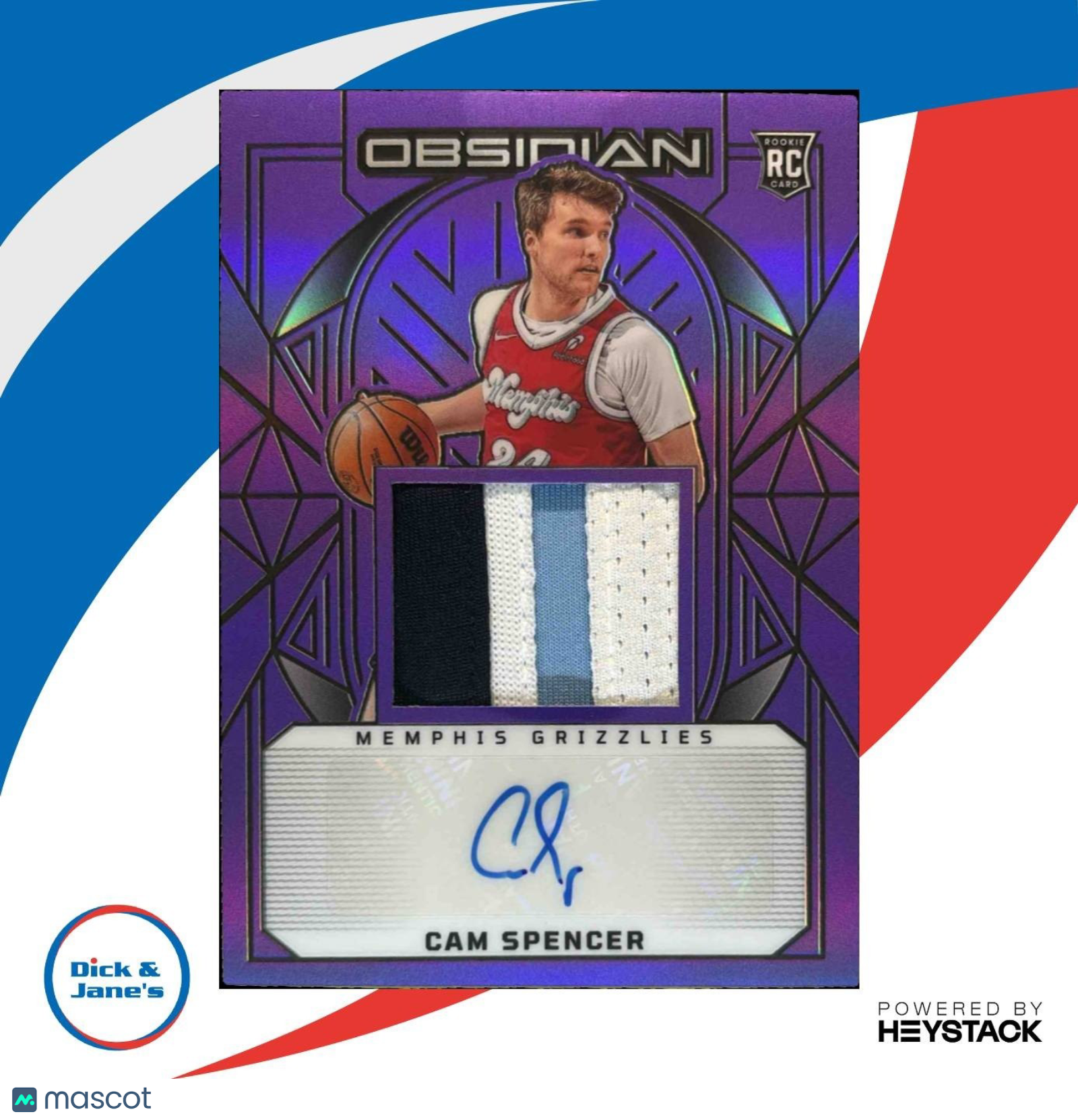 2024-25 Obsidian Cam Spencer Jersey Auto Purple /75 #232 RC Memphis Grizzlies - Sports Cards