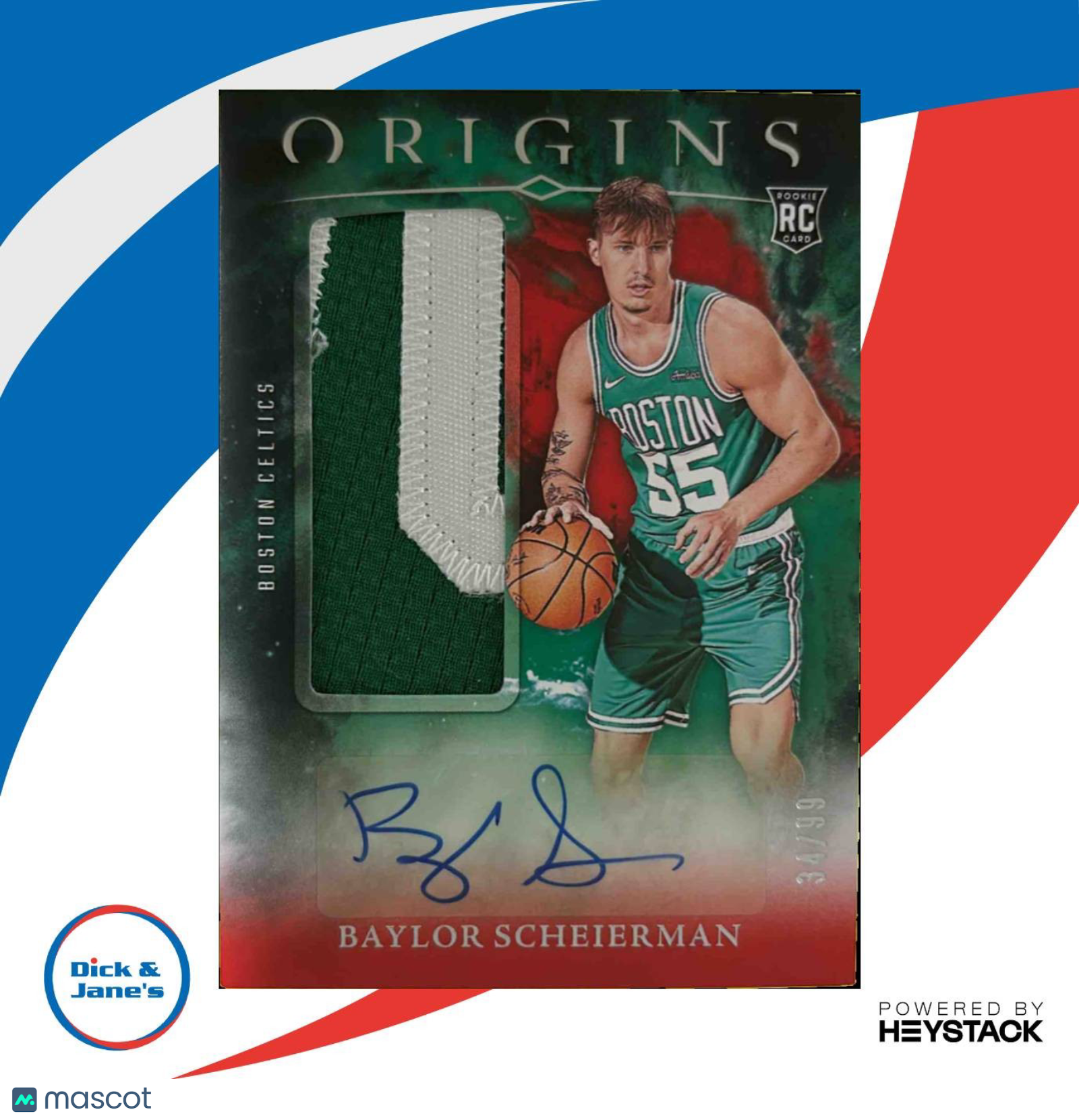 2024 25 Origins Baylor Scheierman Rookie Jersey Auto Red 34/99 RC Boston Celtics Sports Cards