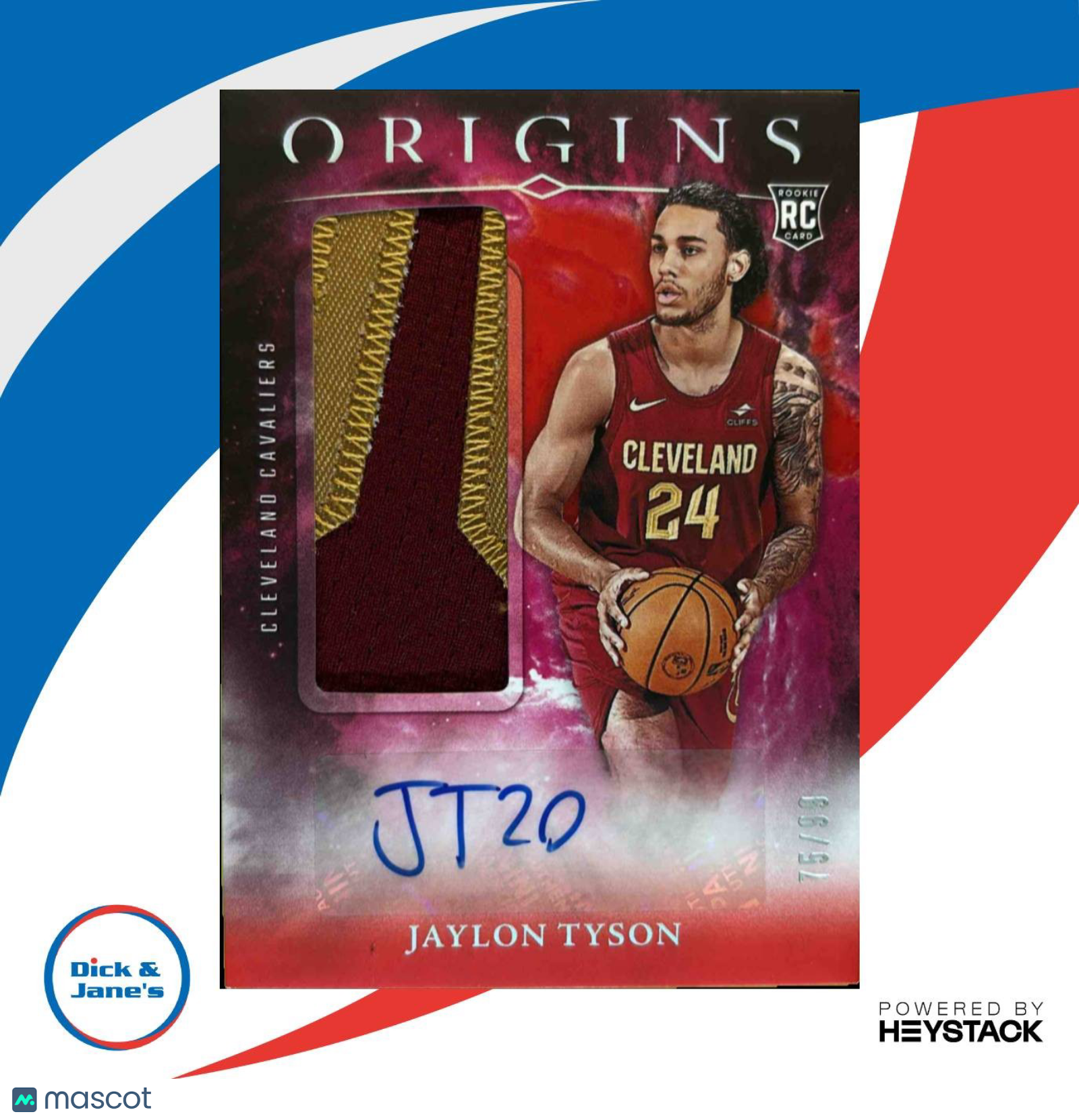 2024 25 Origins Jaylon Tyson Rookie Jersey Auto Red 75/99 RC Cleveland Cavaliers Sports Cards
