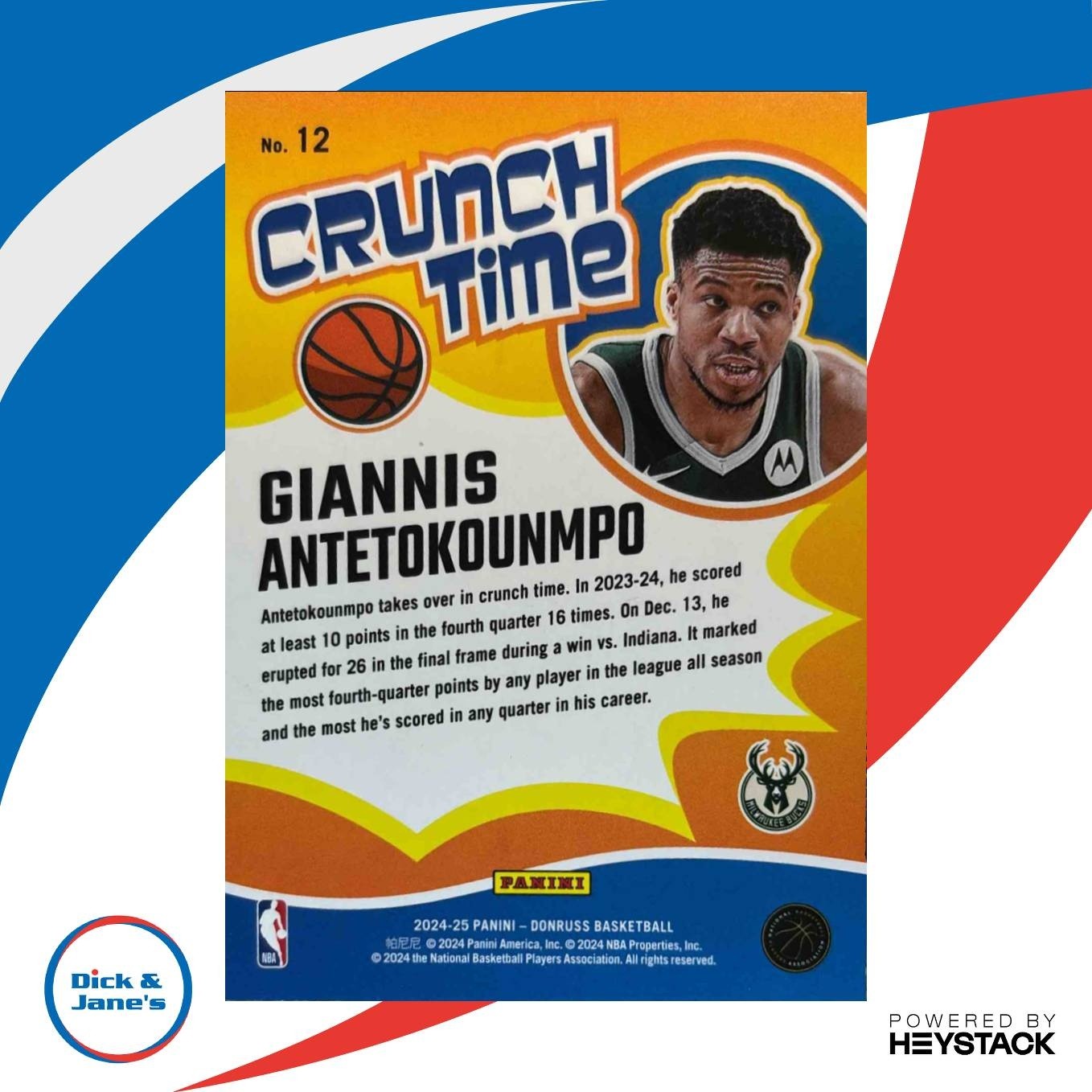 2024-25 Panini Donruss Giannis Antetokounmpo Crunch Time Red /55 #12 Bucks - Sports Cards
