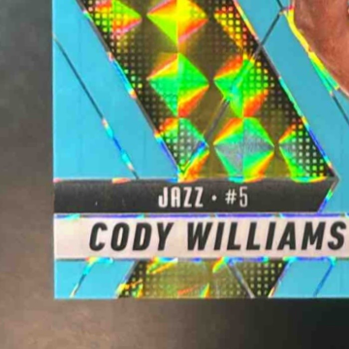 2024-25 Panini Mosaic Cody Williams Blue Fluorescent Mosaic /75 #207 RC Jazz - Sports Cards
