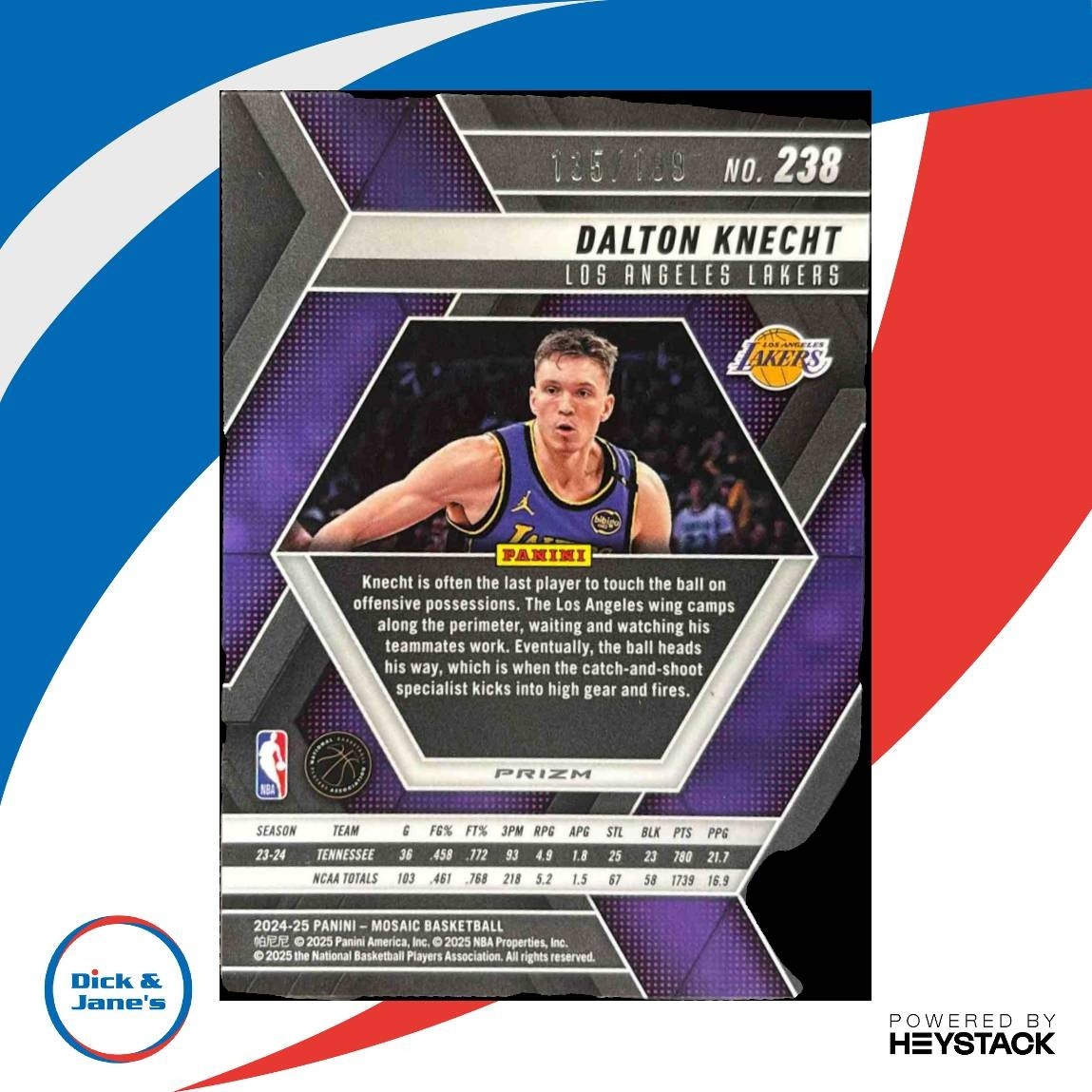2024-25 Panini Mosaic Dalton Knecht Blue Mosaic /199 #238 RC Los Angeles Lakers - Sports Cards