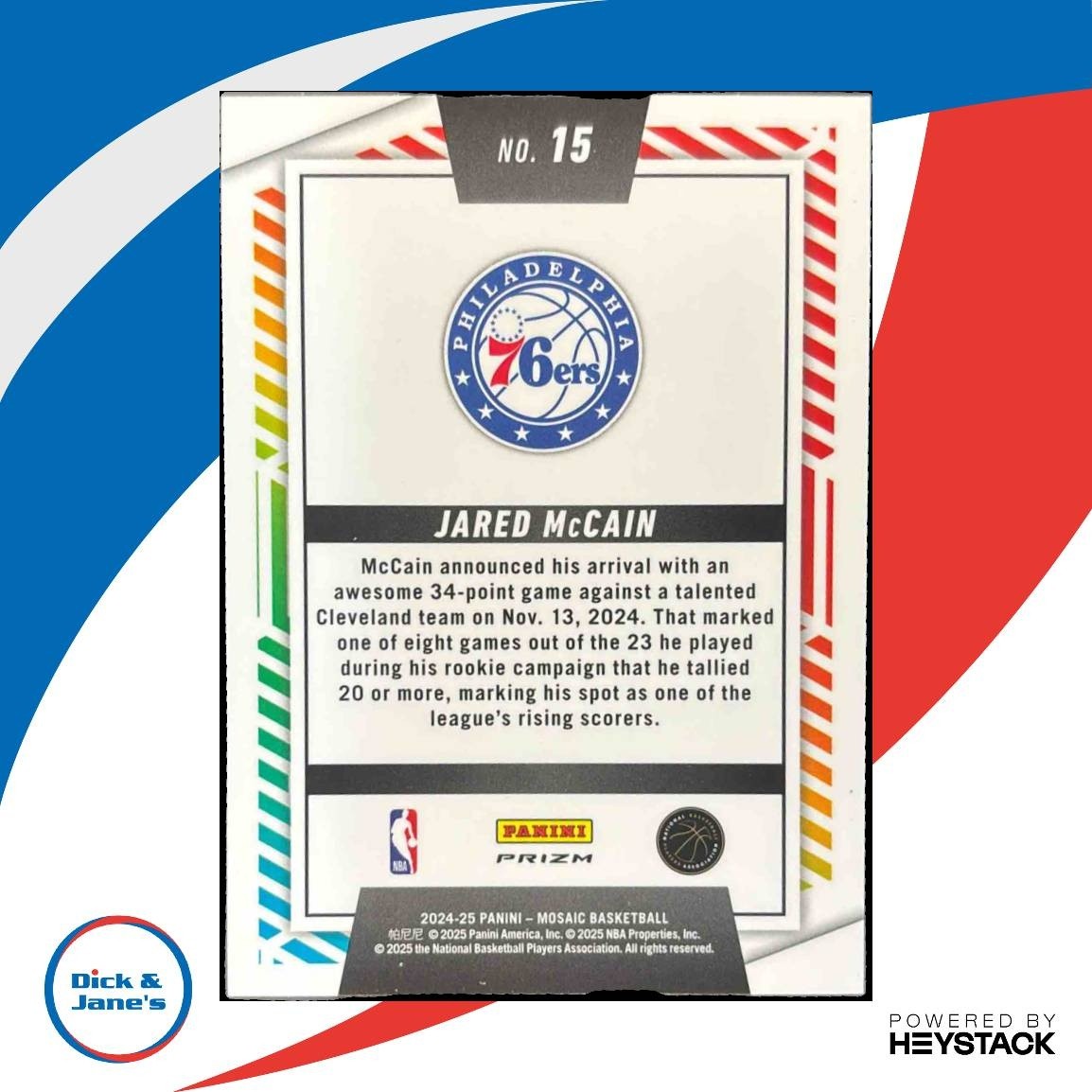 2024-25 Panini Mosaic Jared McCain Razzle Dazzle #15 RC Philadelphia 76ers - Sports Cards