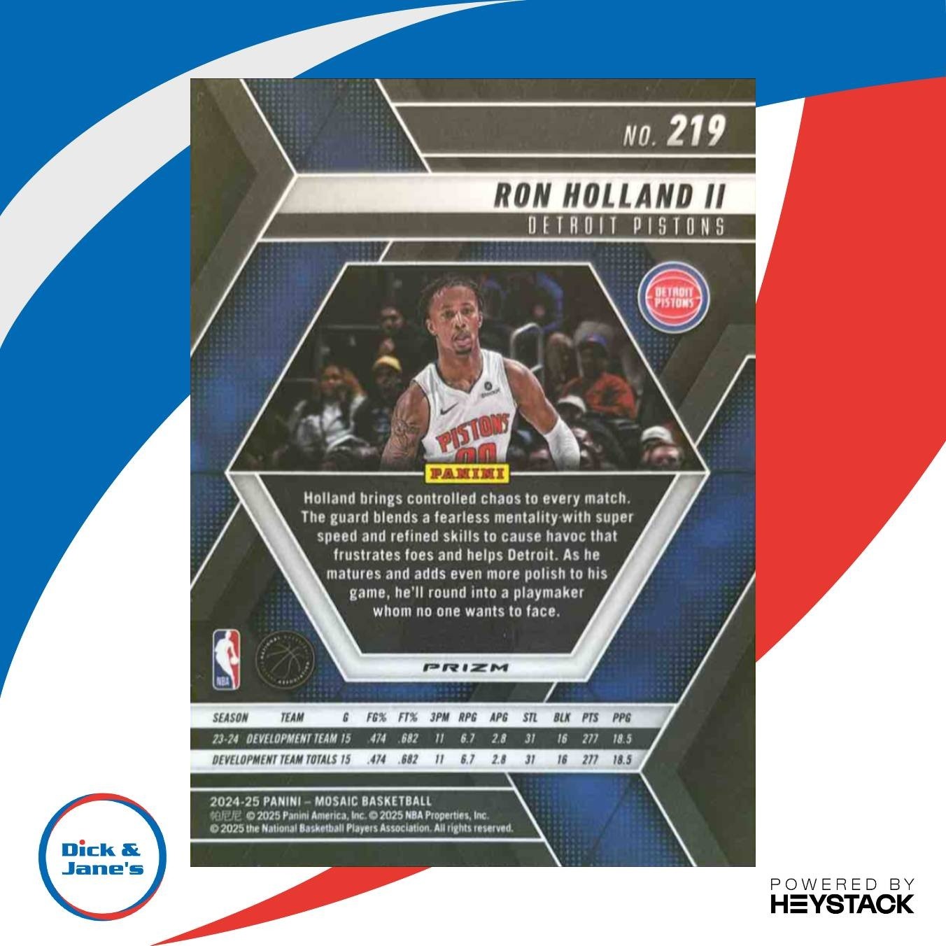 2024-25 Panini Mosaic Ron Holland II Genesis #219 RC Detroit Pistons - Sports Cards
