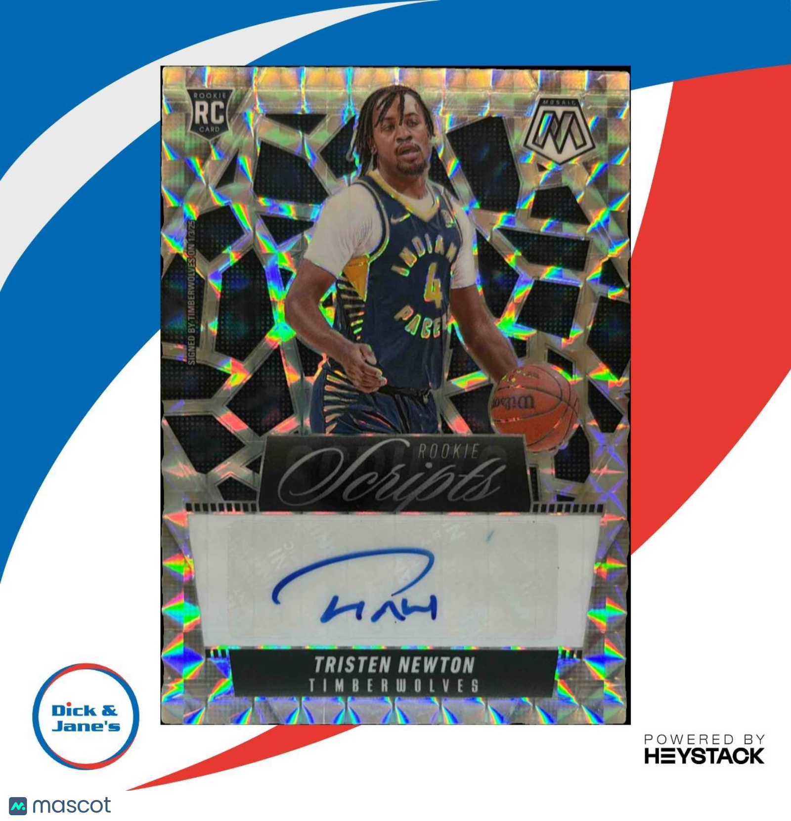 2024-25 Panini Mosaic Tristen Newton Rookie Scripts RC Auto Timberwolves - Sports Cards