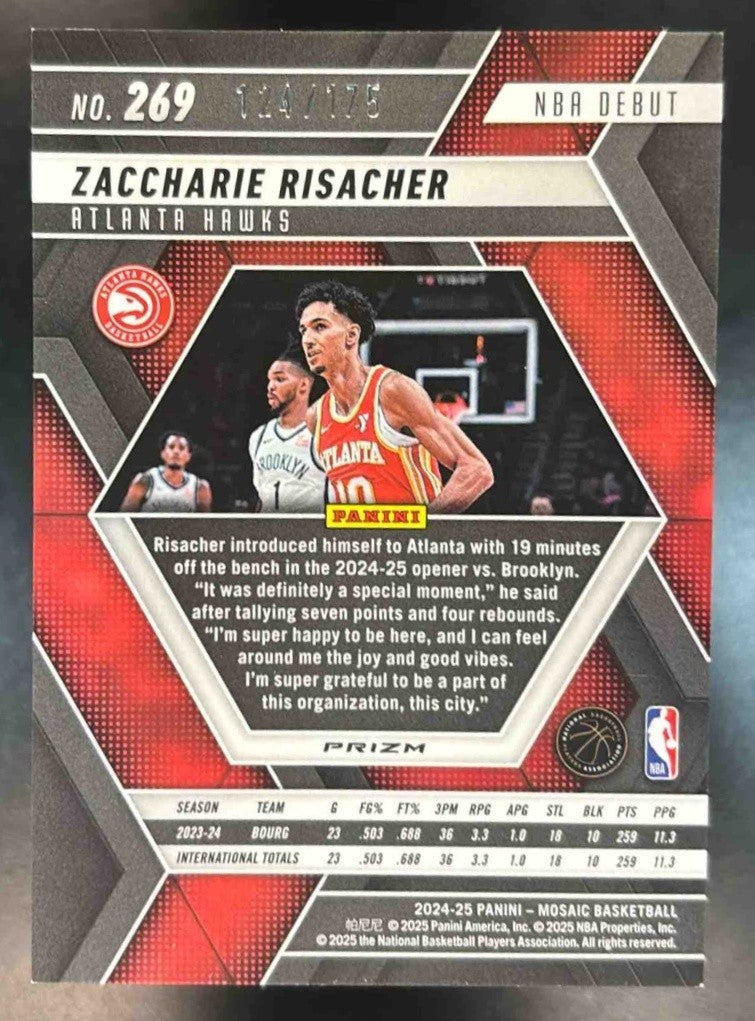 2024-25 Panini Mosaic Zaccharie Risacher Pink Mosaic /175 #269 Atlanta Hawks - Sports Cards