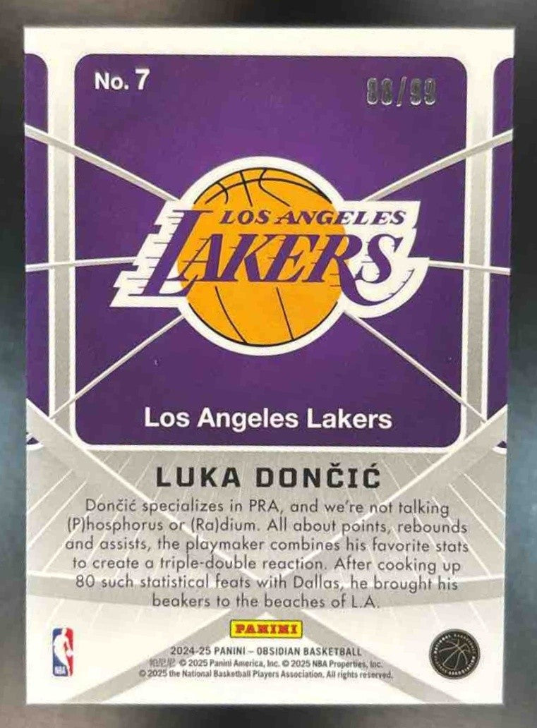 2024-25 Panini Obsidian Luka Doncic Atomic Initials Orange Flood /99 #7 Lakers - Sports Cards