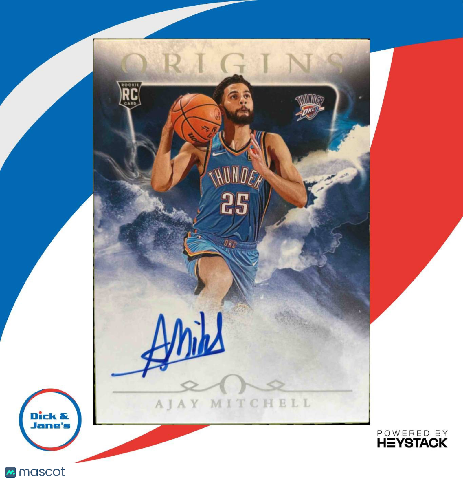 2024 25 Panini Origins Ajay Mitchell Rookie Auto RA AMT RC Oklahoma City Thunder Sports Cards