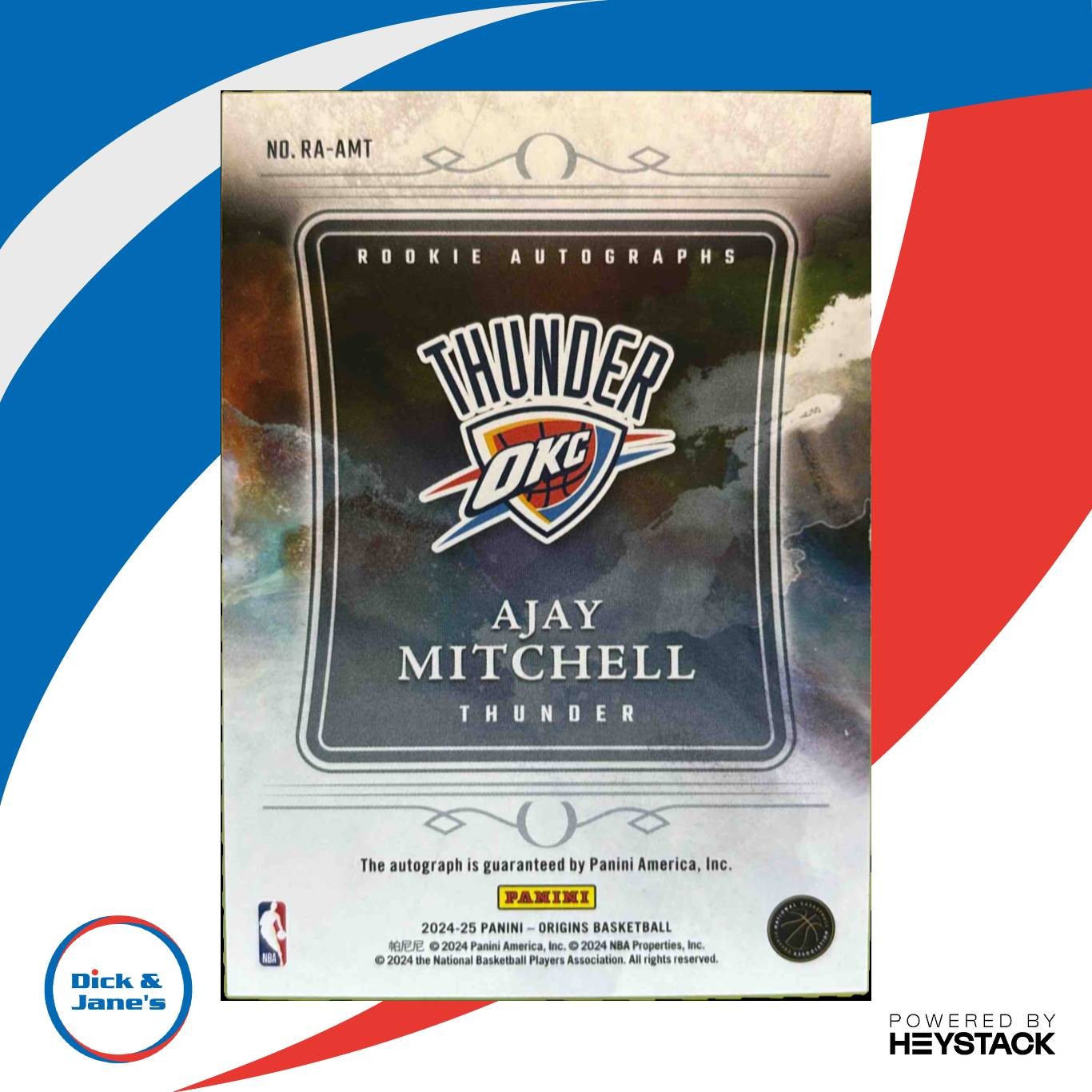 2024 25 Panini Origins Ajay Mitchell Rookie Auto RA AMT RC Oklahoma City Thunder Sports Cards
