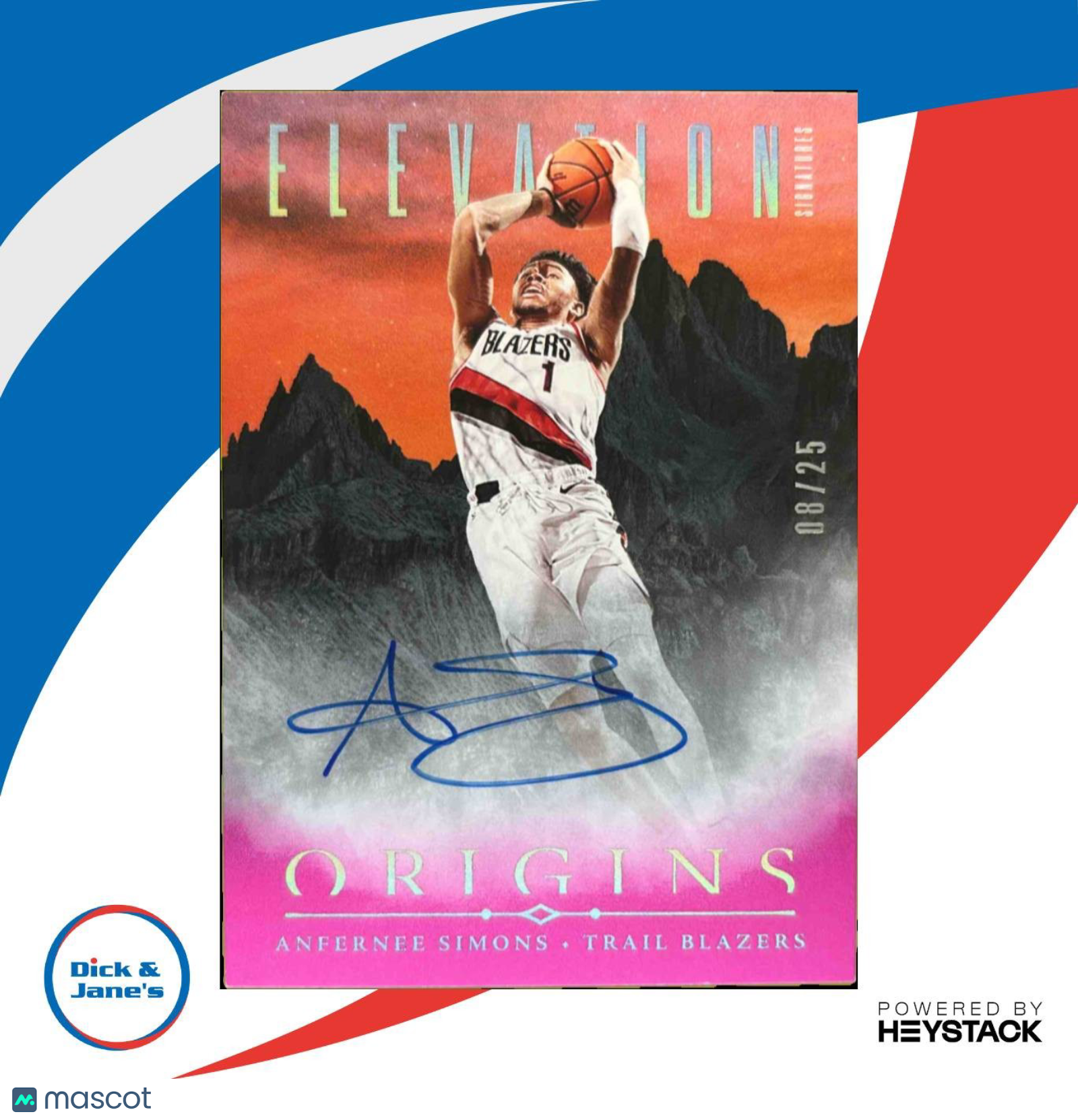 2024-25 Panini Origins Anfernee Simons Elevation Signatures Pink 8/25 Auto - Sports Cards