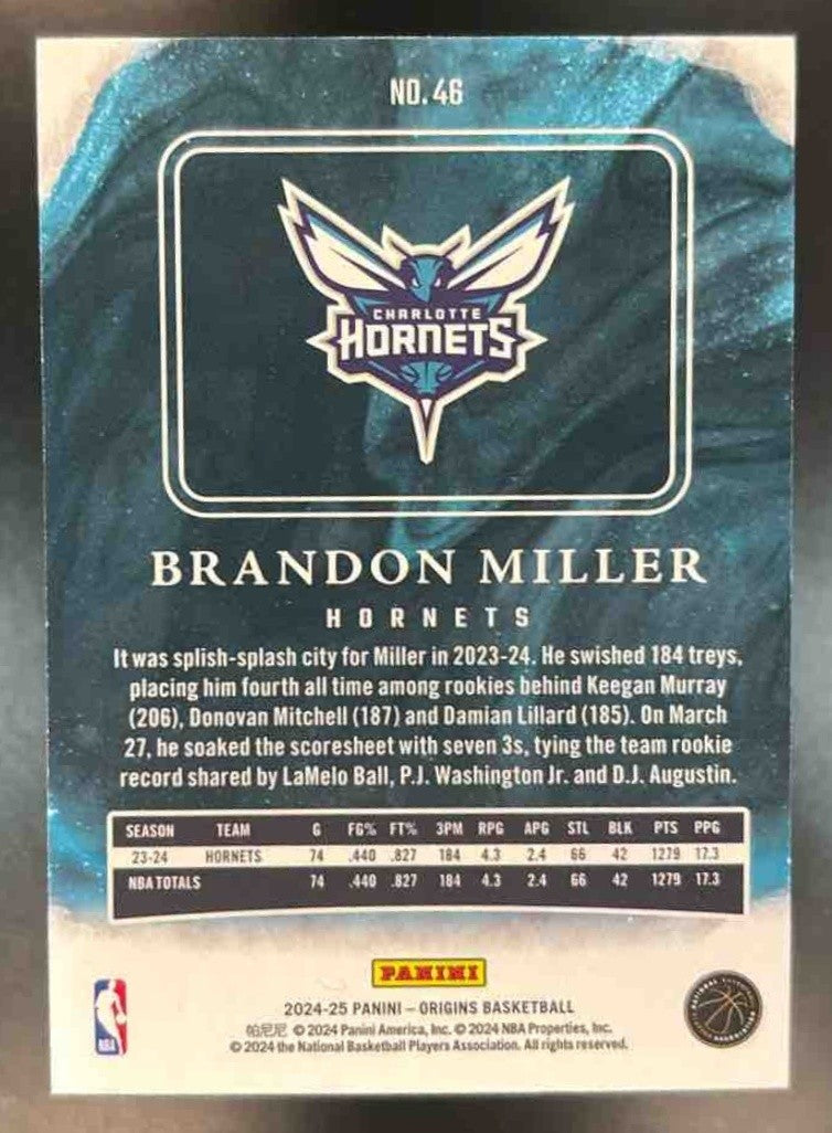 2024-25 Panini Origins Brandon Miller Opal /15 #46 Charlotte Hornets - Sports Cards