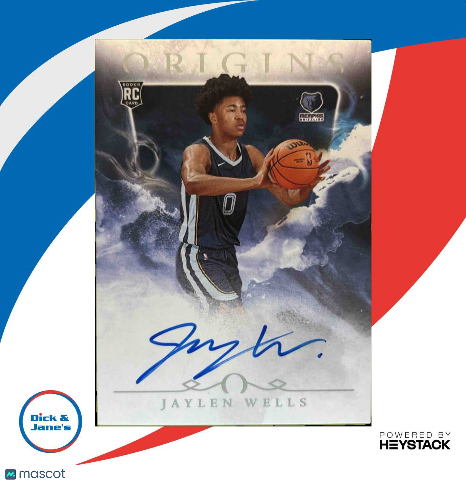 2024 25 Panini Origins Jaylen Wells Rookie Auto #RA JWG RC Memphis Grizzlies Sports Cards