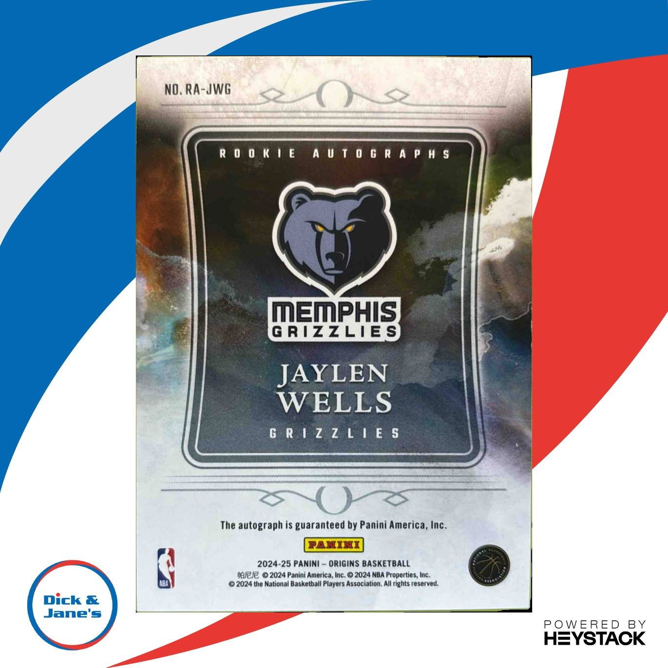 2024 25 Panini Origins Jaylen Wells Rookie Auto #RA JWG RC Memphis Grizzlies Sports Cards