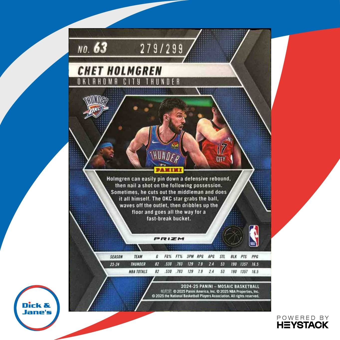 2024-25 Panini Prizm Chet Holmgren Red Seismic /299 #17 Oklahoma City Thunder - Sports Cards