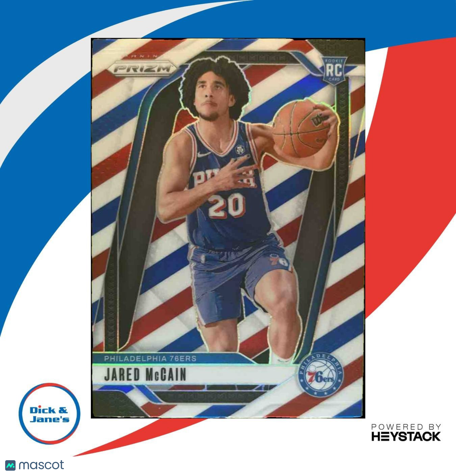 2024-25 Panini Prizm Jared McCain Red White and Blue #222 RC Philadelphia 76ers - Sports Cards