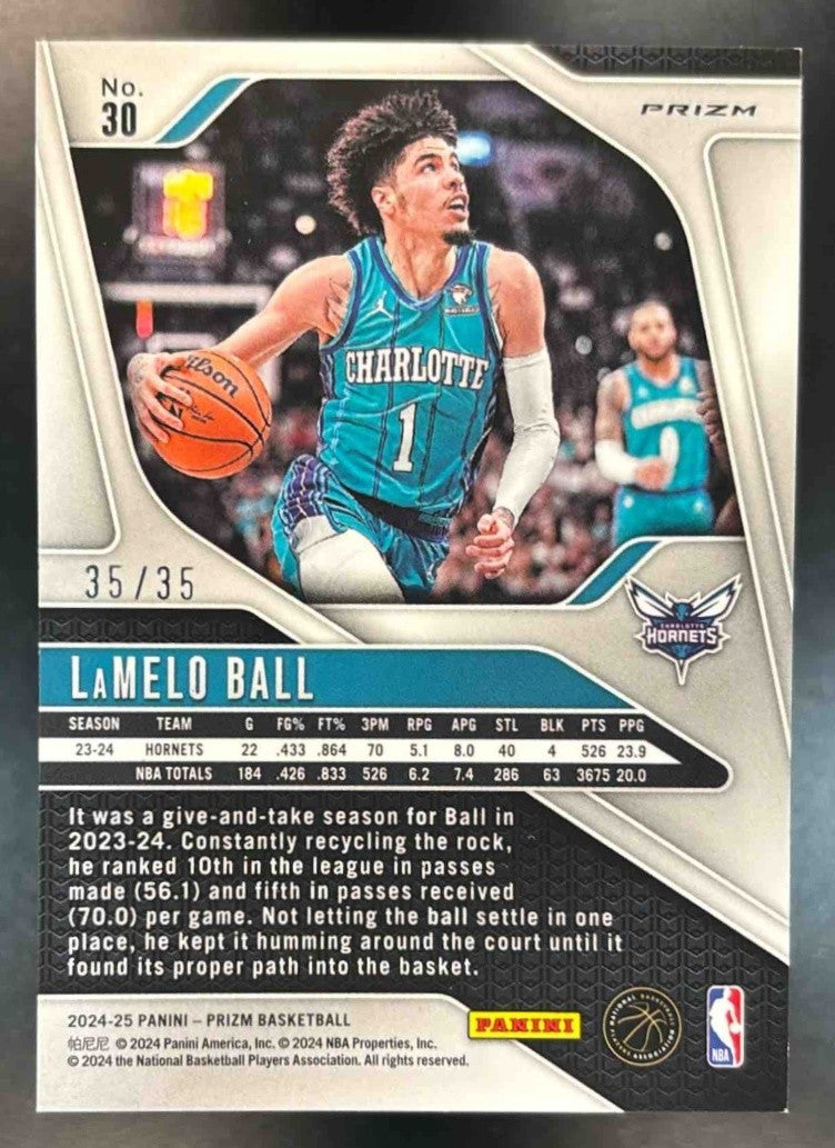 2024-25 Panini Prizm LaMelo Ball White Ice 35/35 #30 Charlotte Hornets - Sports Cards